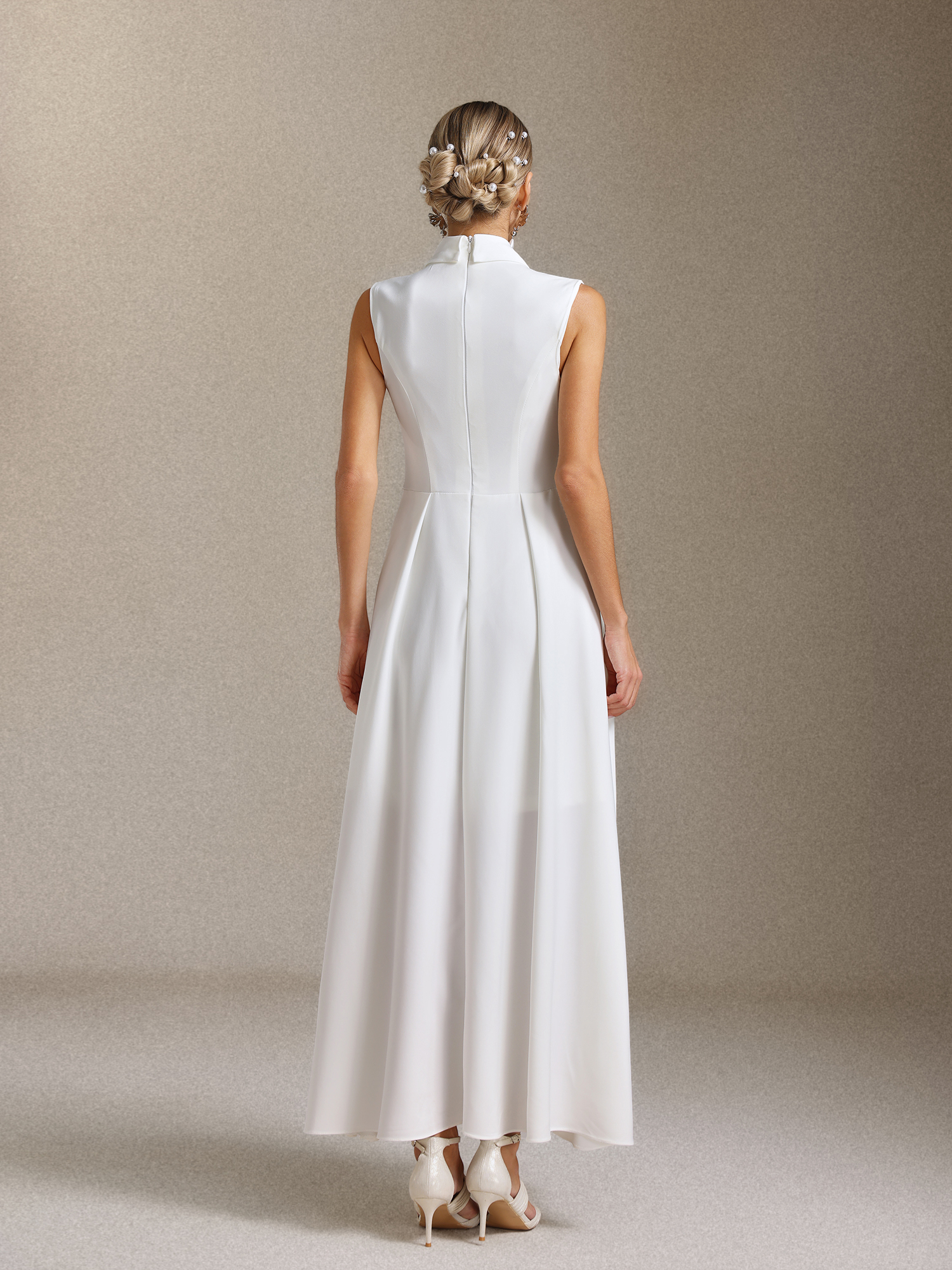 Daona Sleeveless Suit collar Satin maxi dress