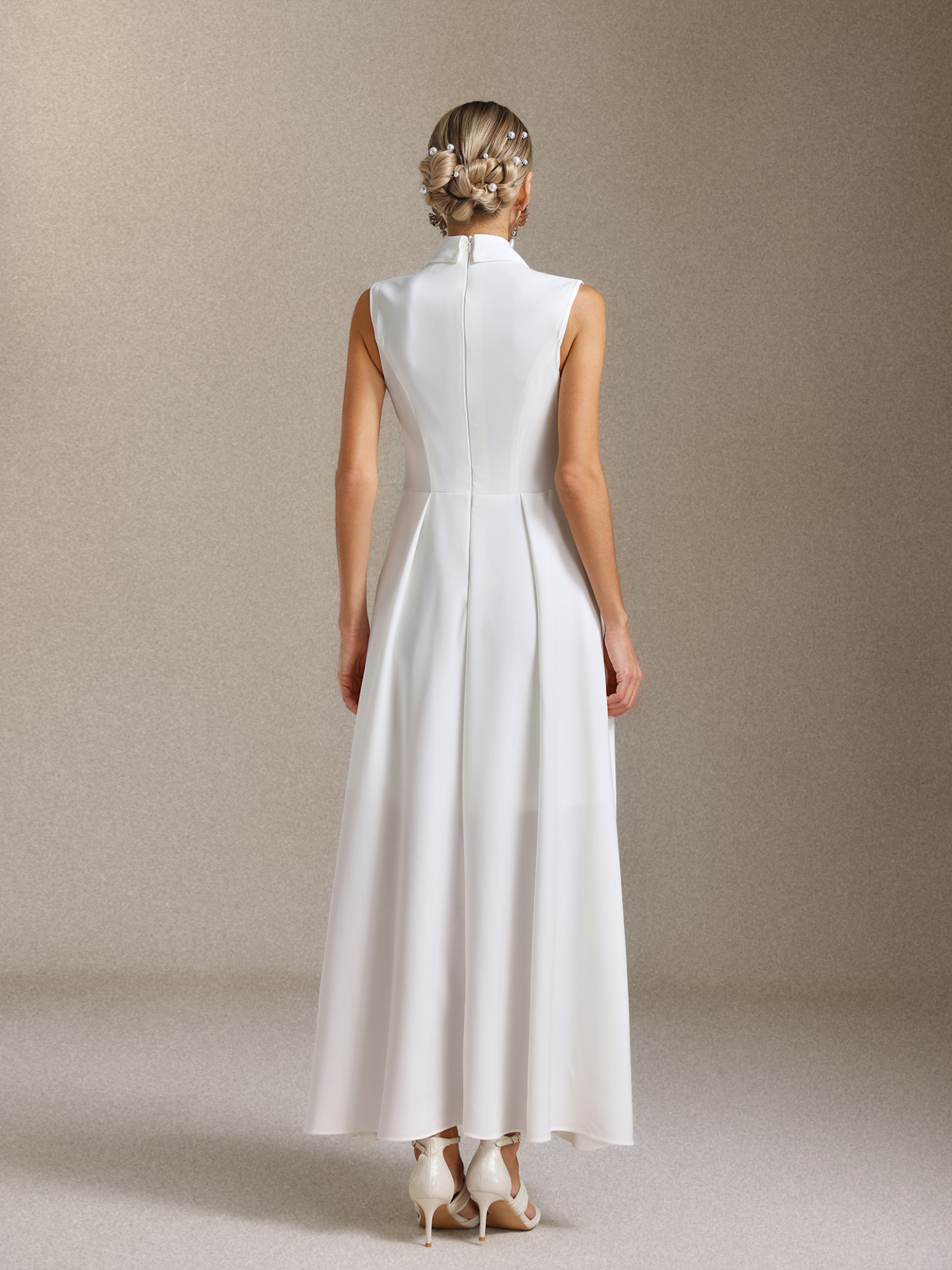 Daona Sleeveless Suit collar Satin maxi dress