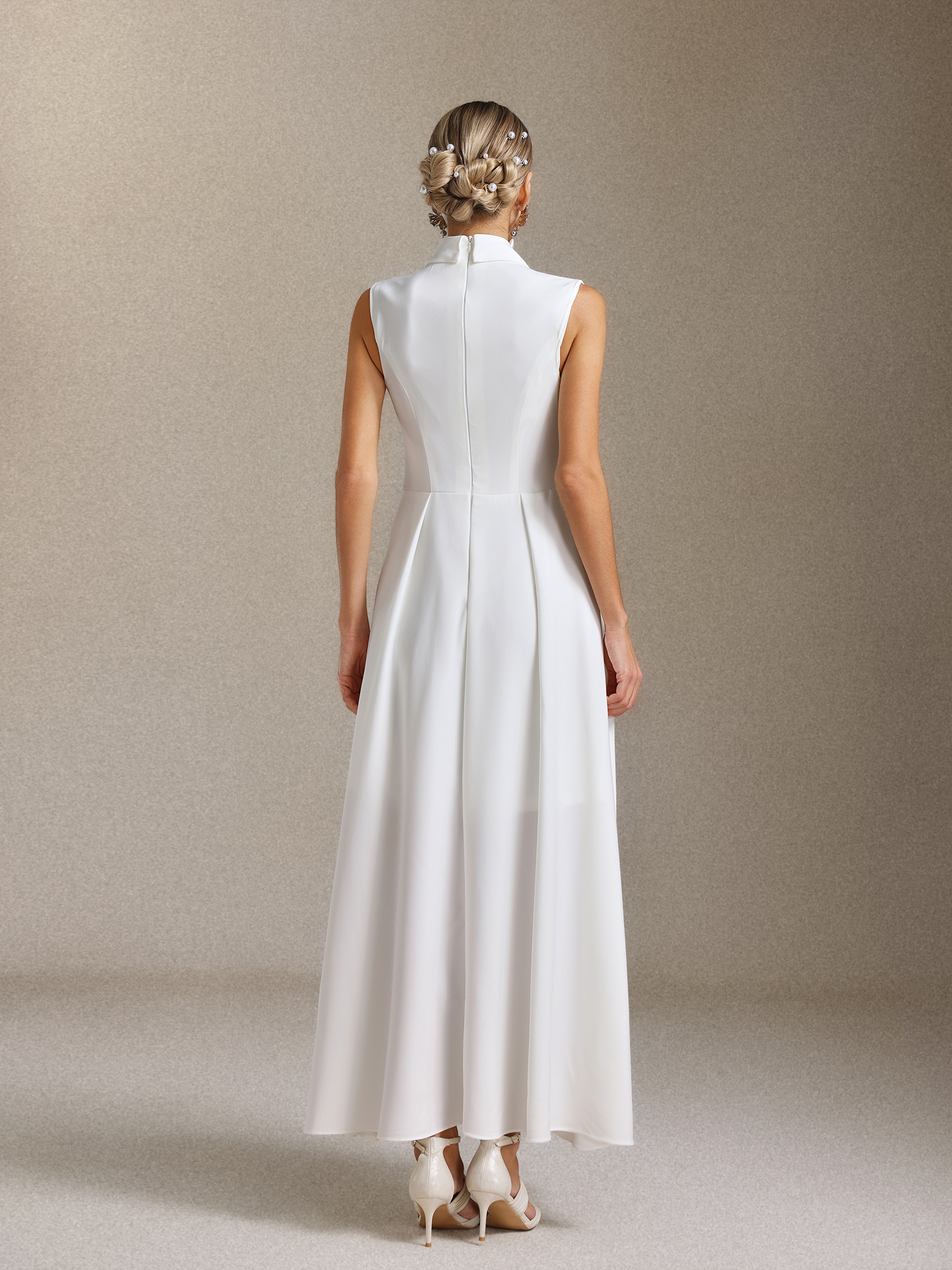 Daona Sleeveless Suit collar Satin maxi dress