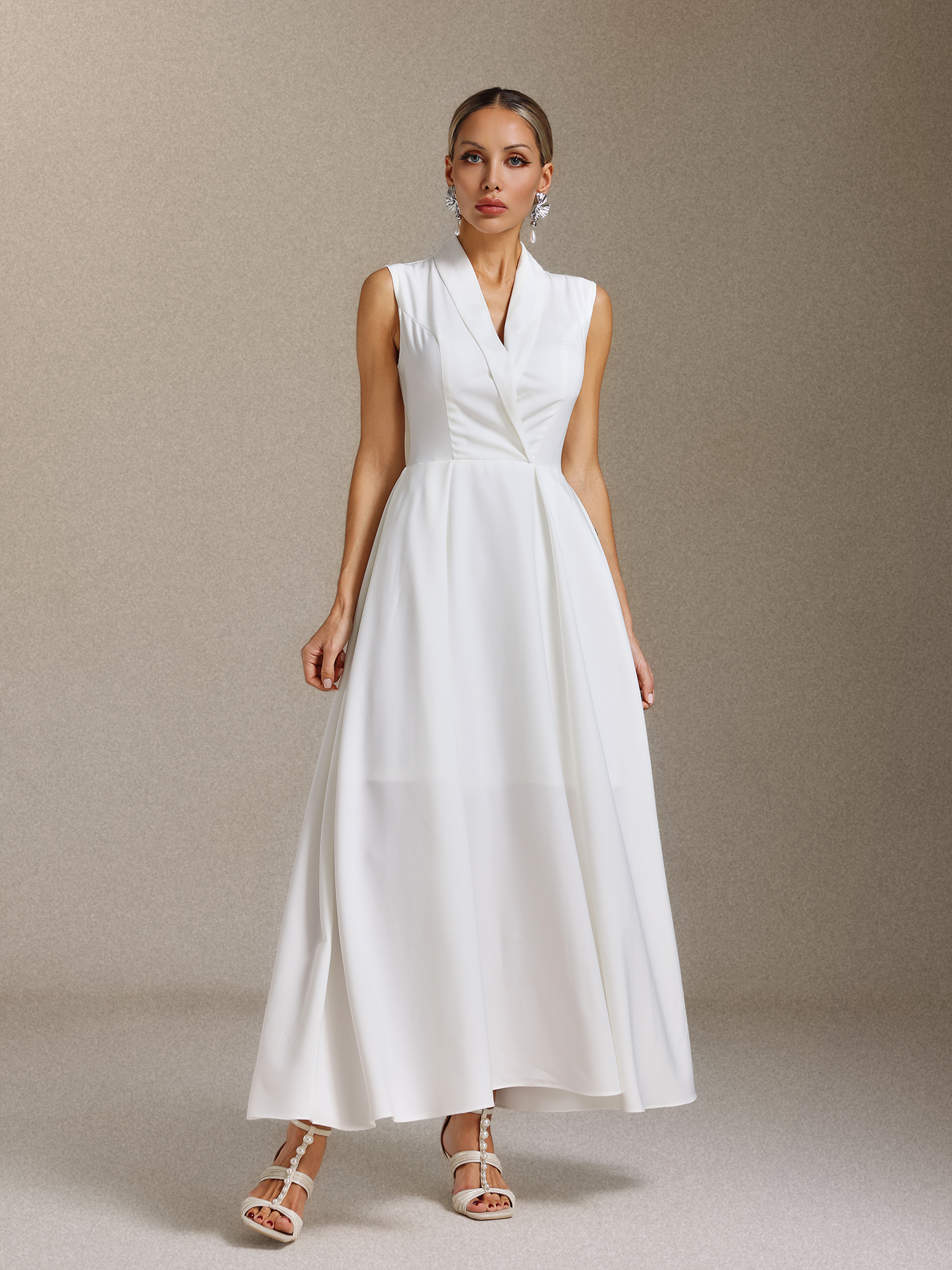 Daona Sleeveless Suit collar Satin maxi dress