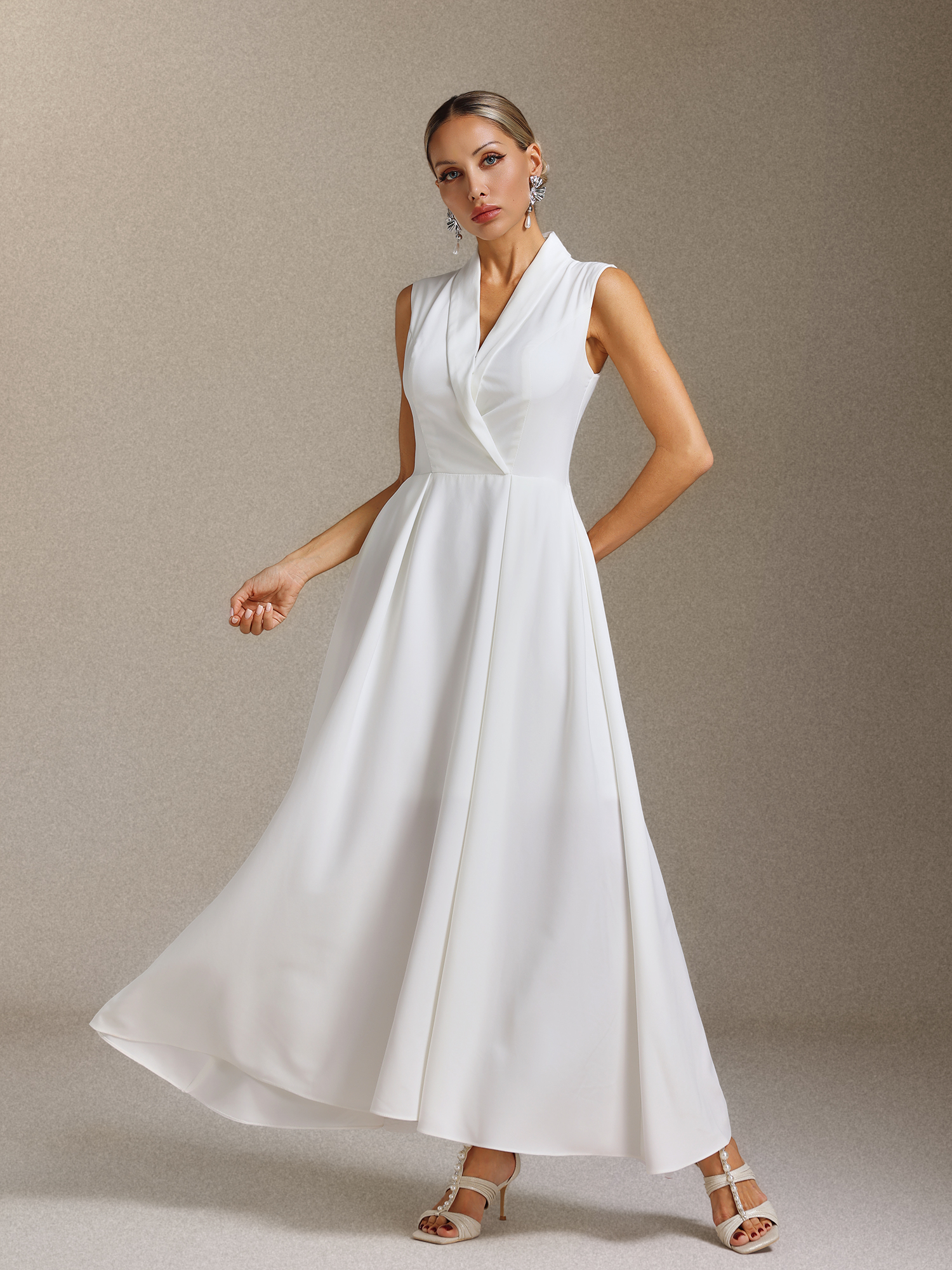 Daona Sleeveless Suit collar Satin maxi dress