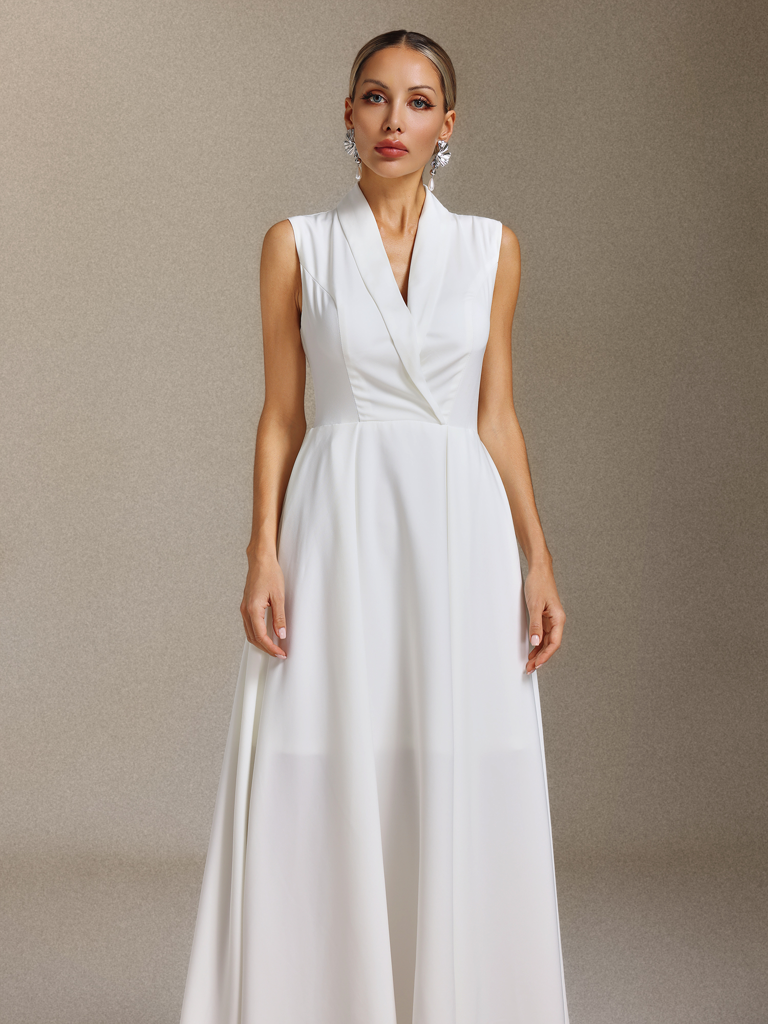 Daona Sleeveless Suit collar Satin maxi dress