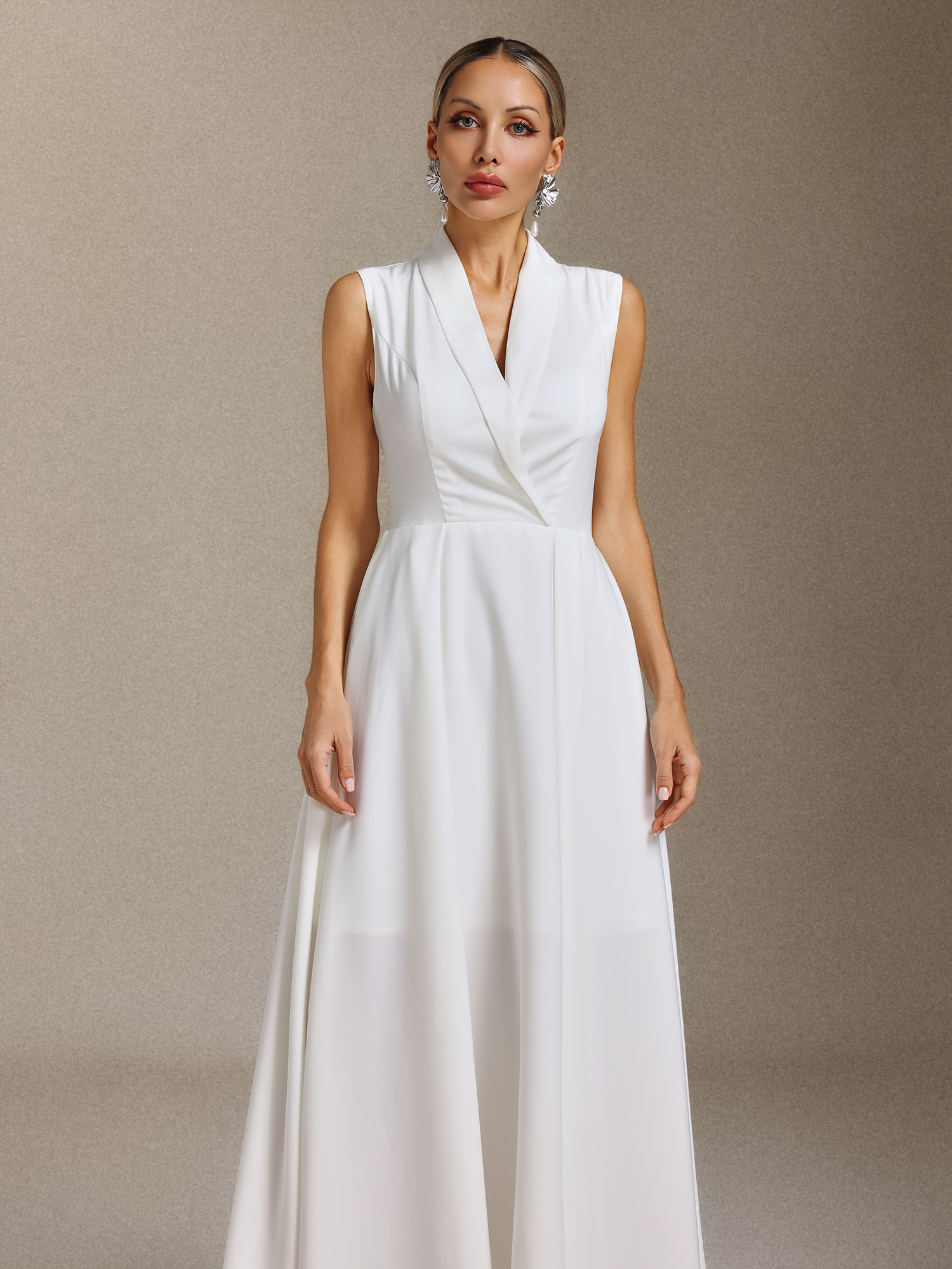 Daona Sleeveless Suit collar Satin maxi dress