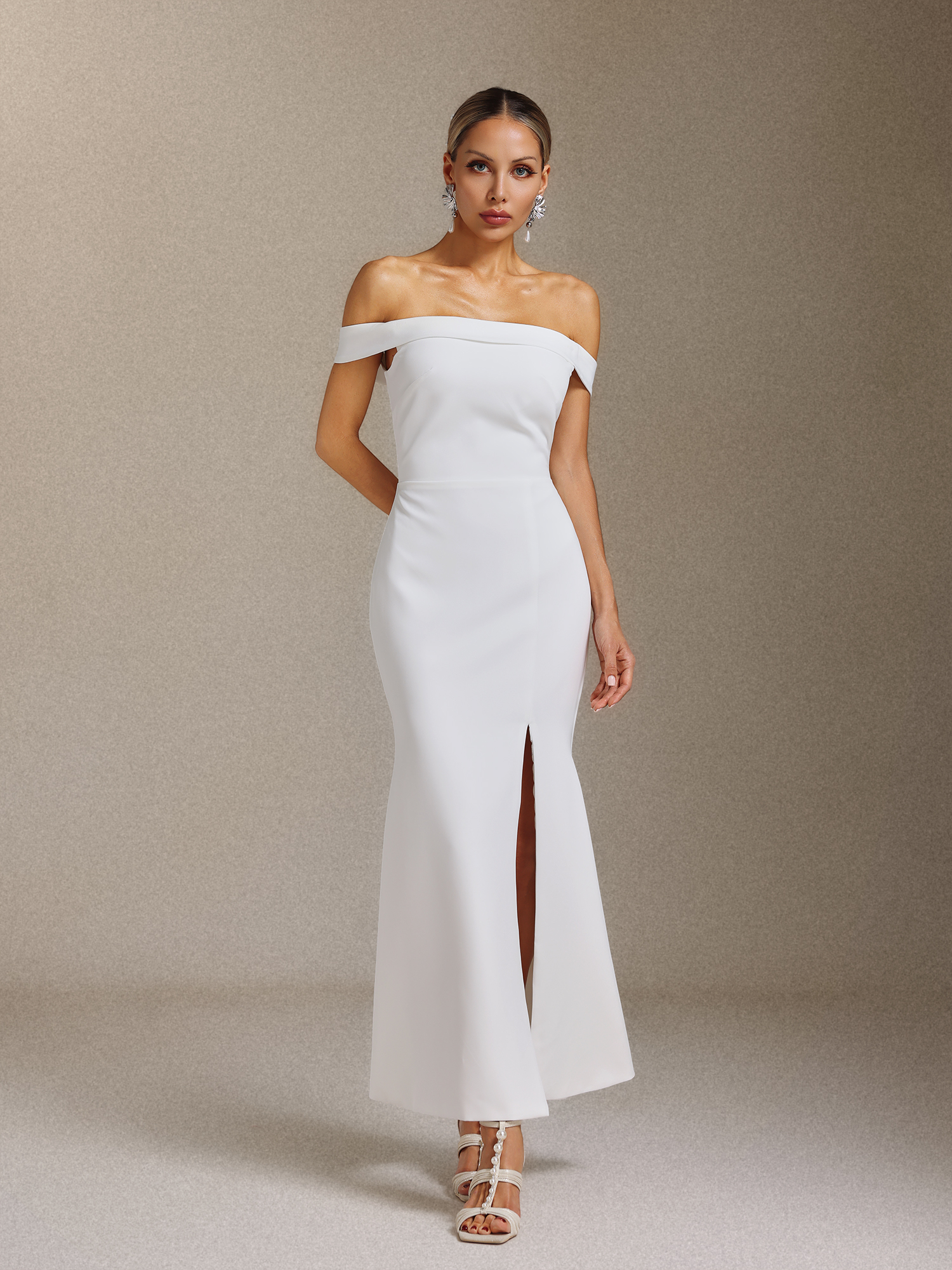 Guga Off-the-shoulder, lapel and slit maxi dress