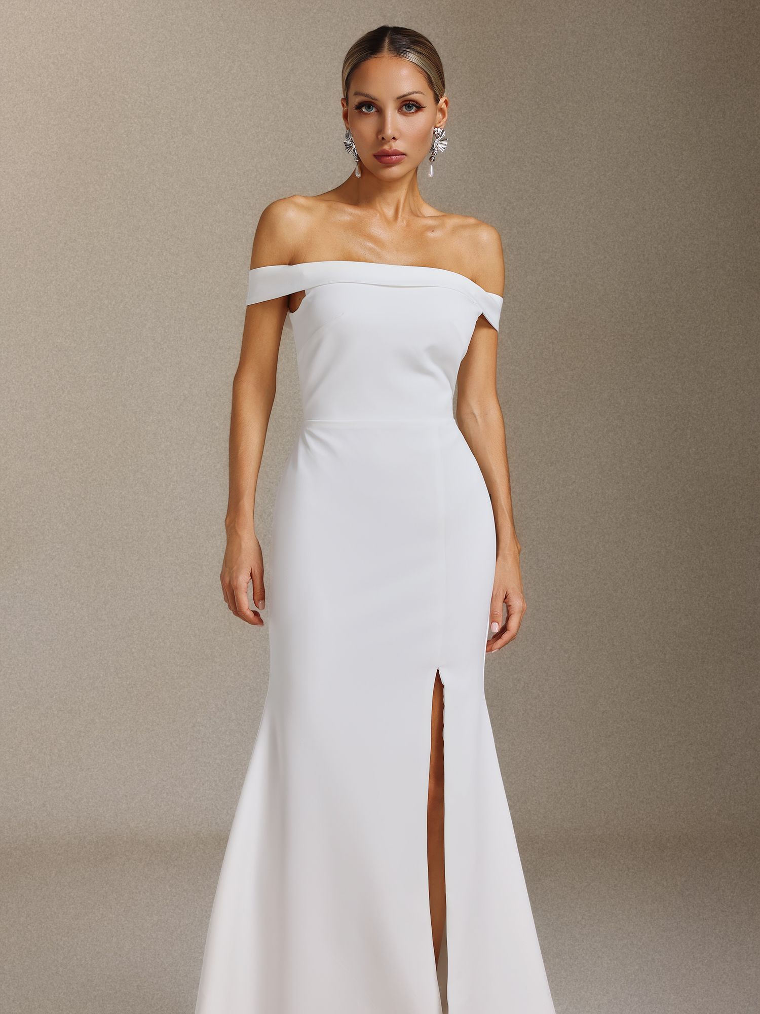 Guga Off-the-shoulder, lapel and slit maxi dress