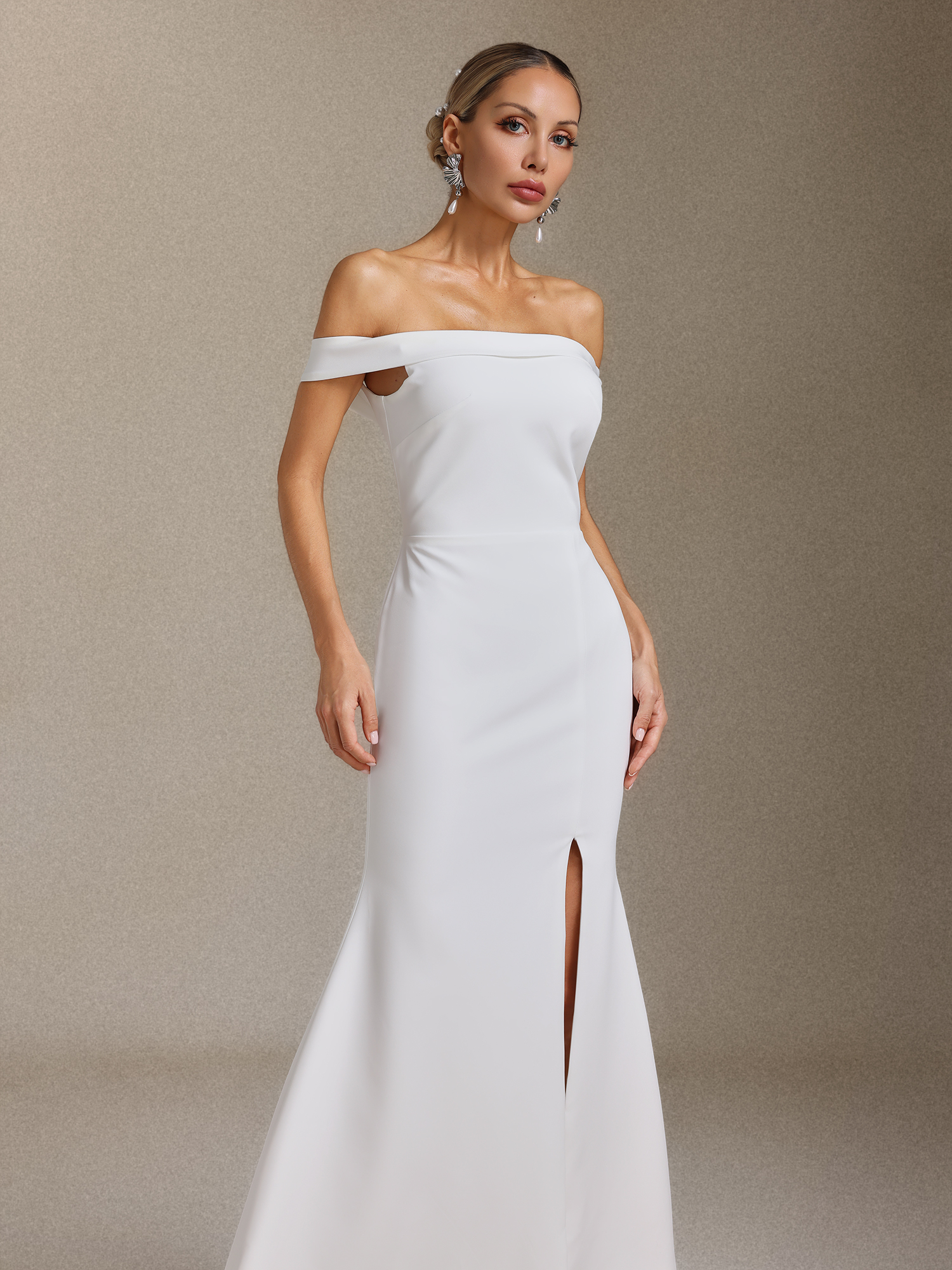 Guga Off-the-shoulder, lapel and slit maxi dress