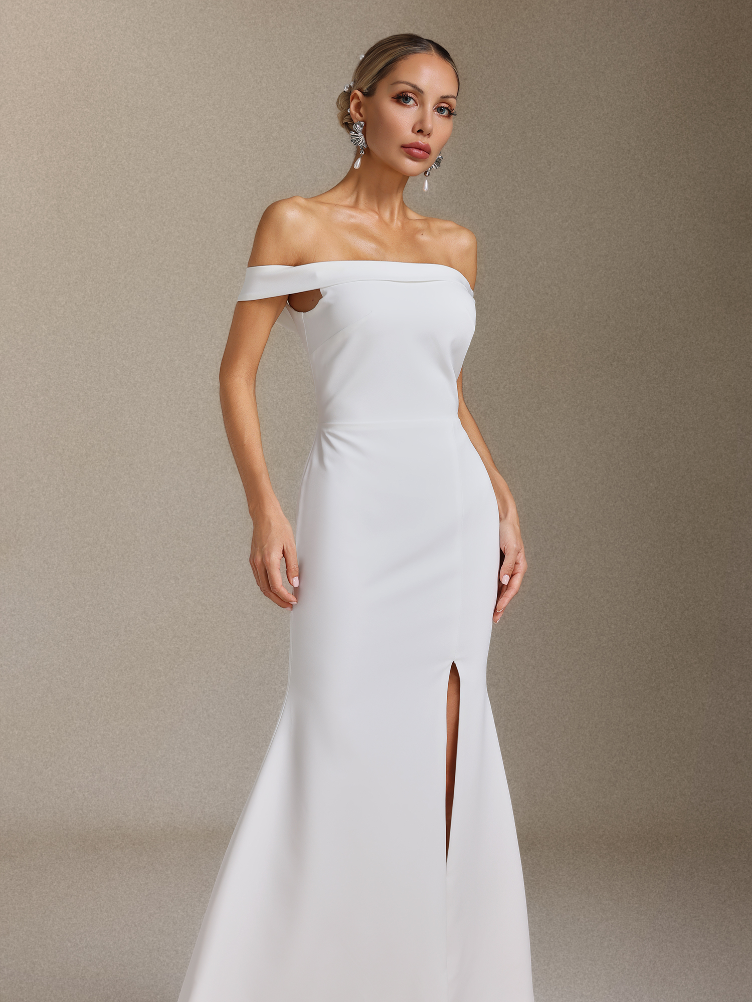 Guga Off-the-shoulder, lapel and slit maxi dress