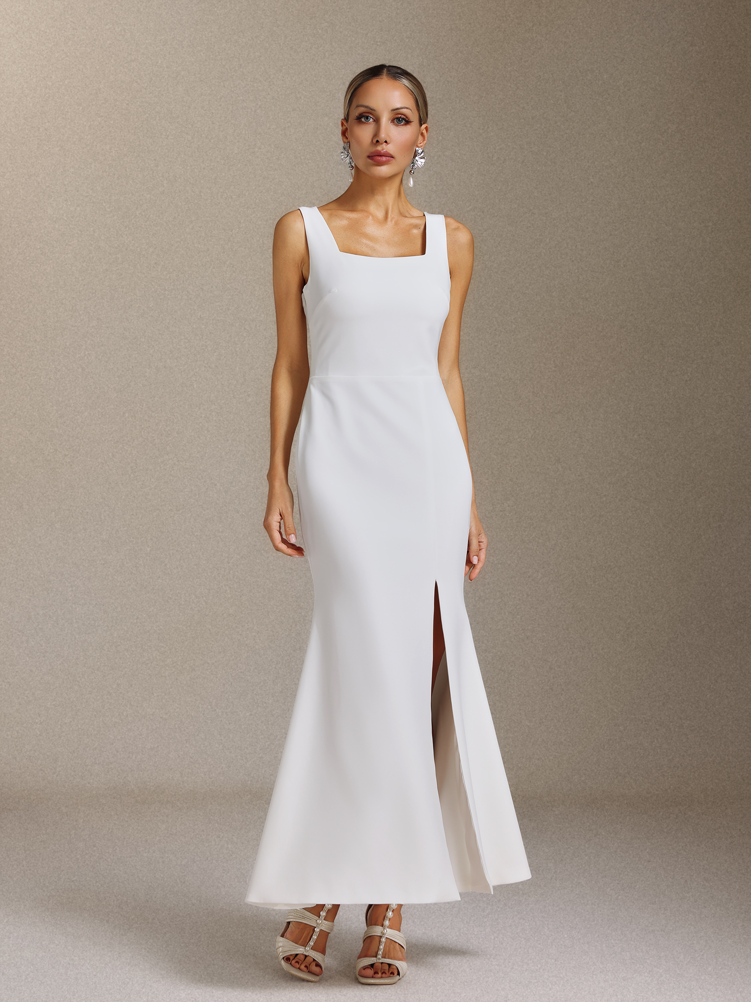 Priscilla Square-neck halter maxi dress