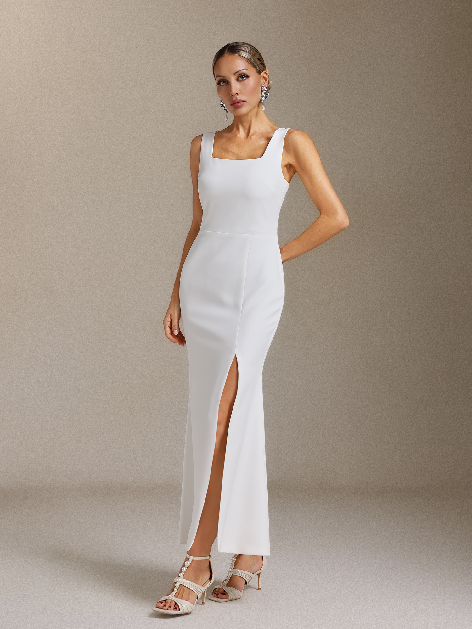 Priscilla Square-neck halter maxi dress