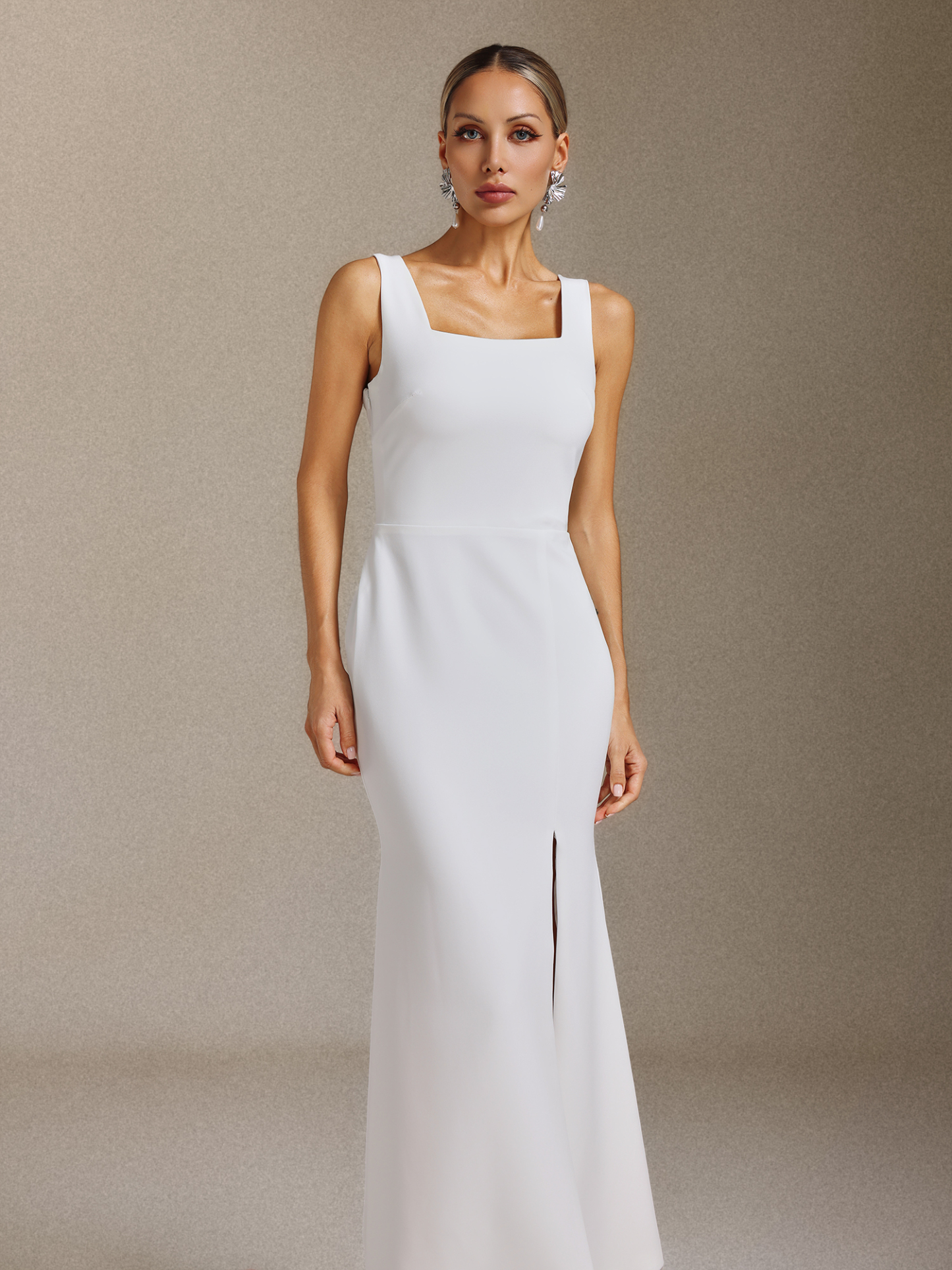 Priscilla Square-neck halter maxi dress