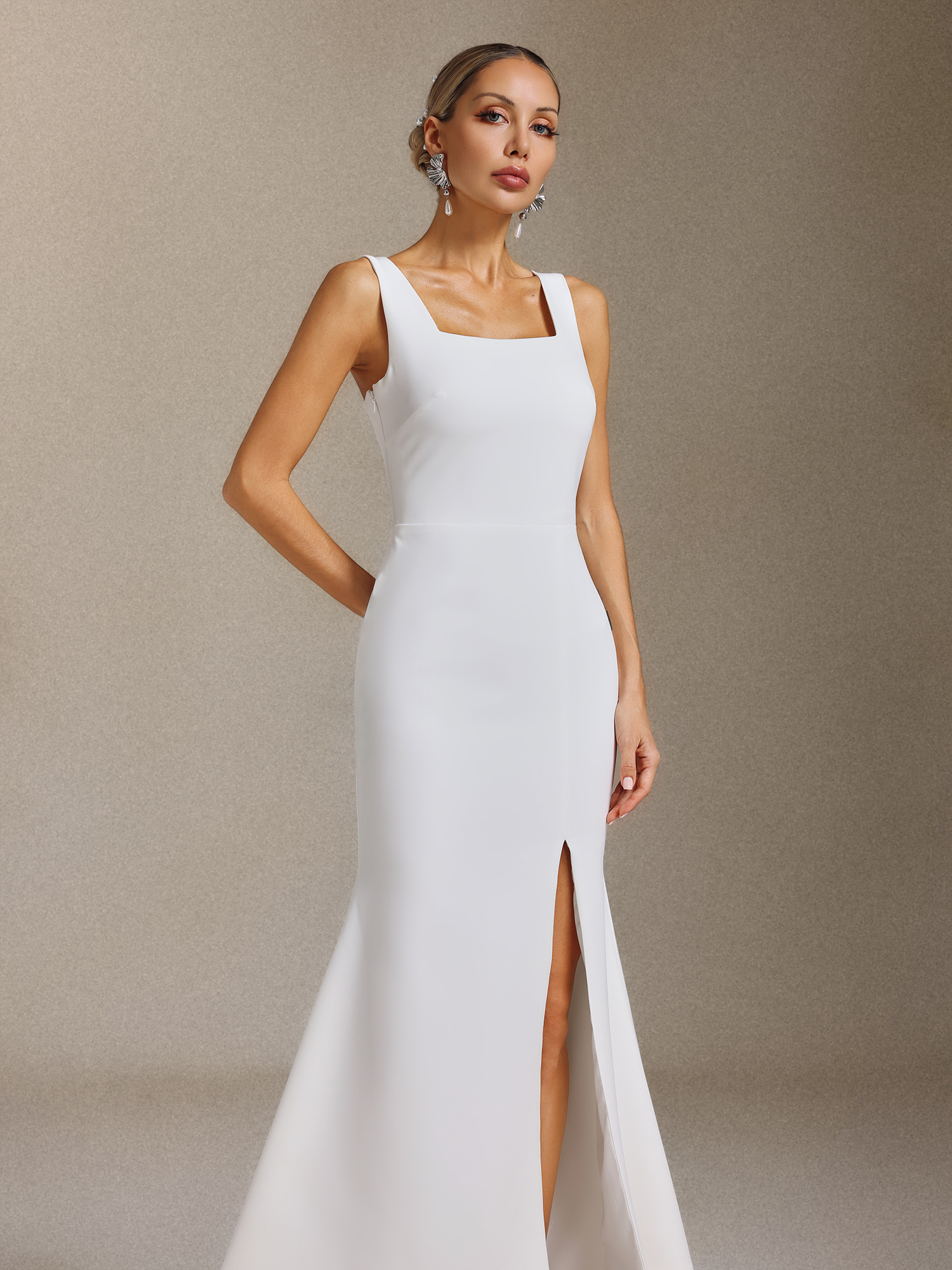 Priscilla Square-neck halter maxi dress