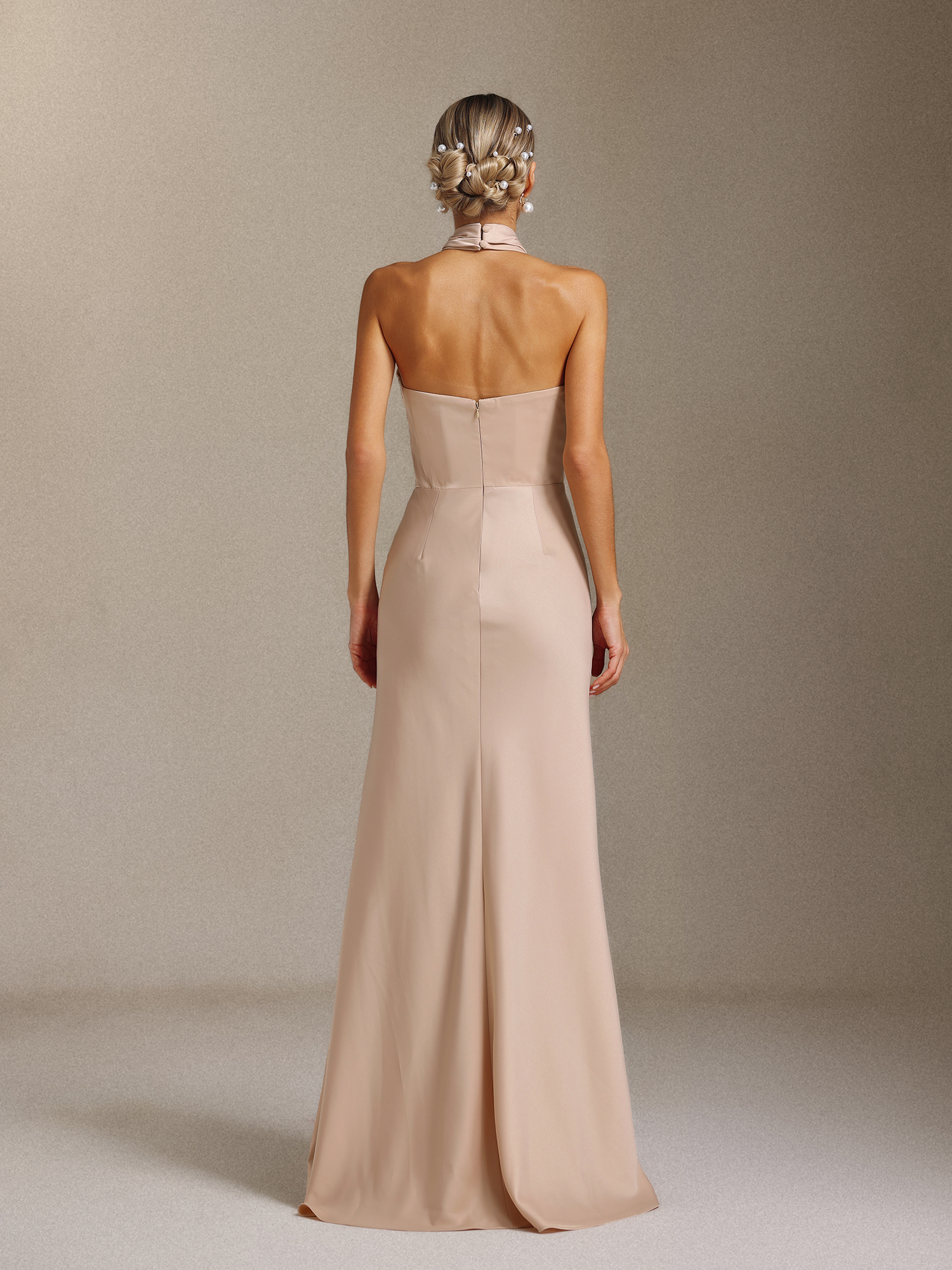 Kyra Pleated, halter-neck, backless maxi dress