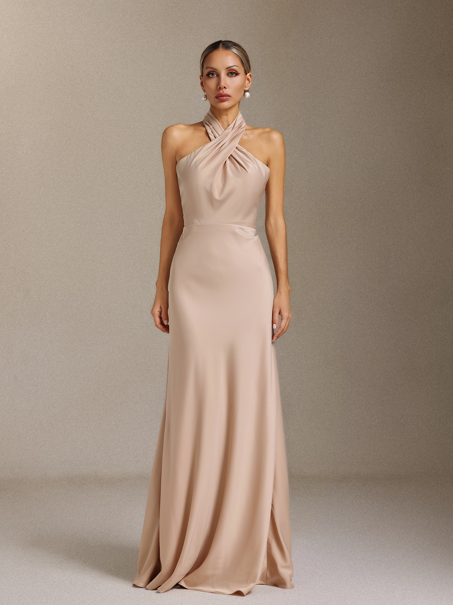 Kyra Pleated, halter-neck, backless maxi dress
