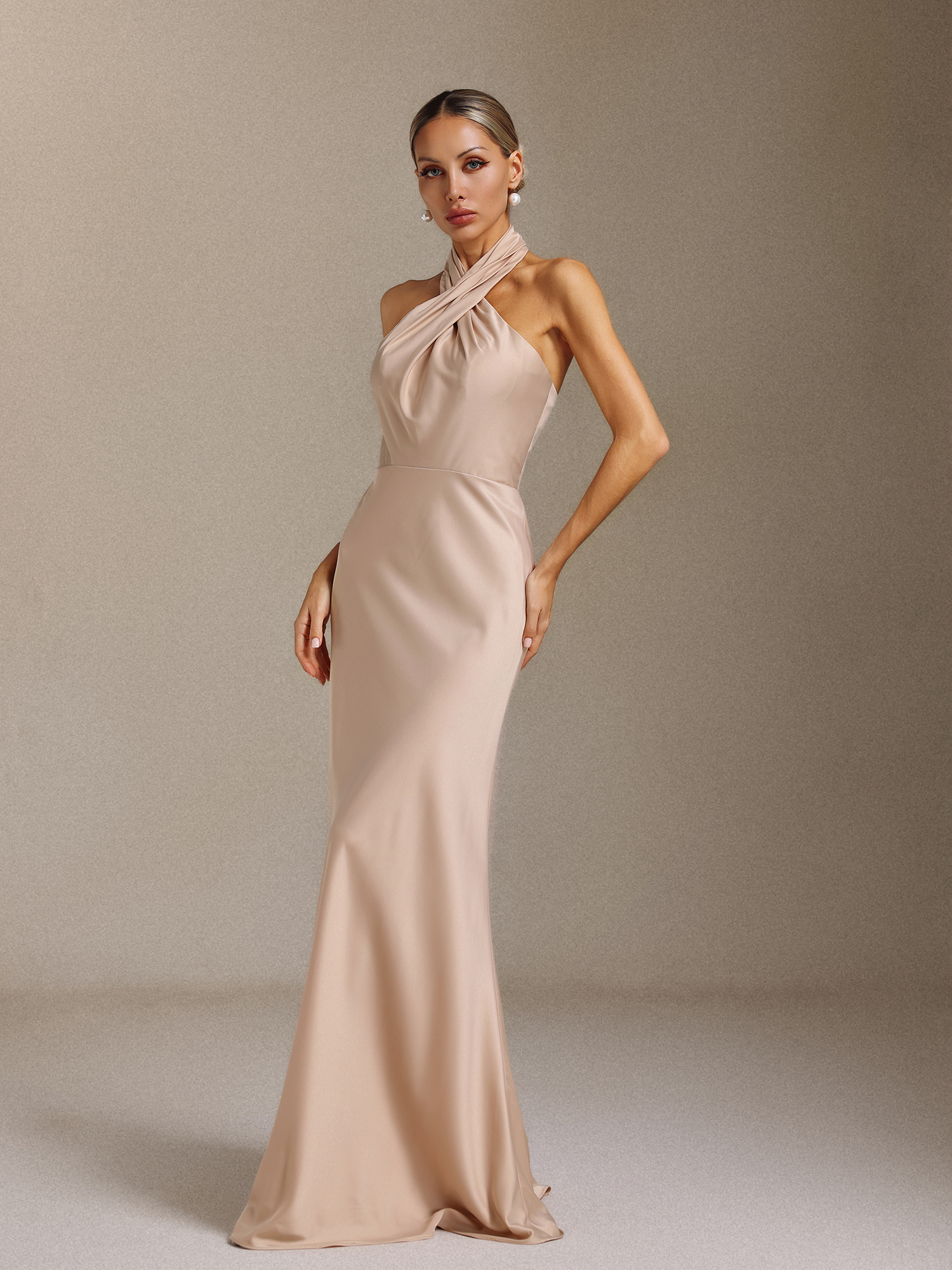 Kyra Pleated, halter-neck, backless maxi dress