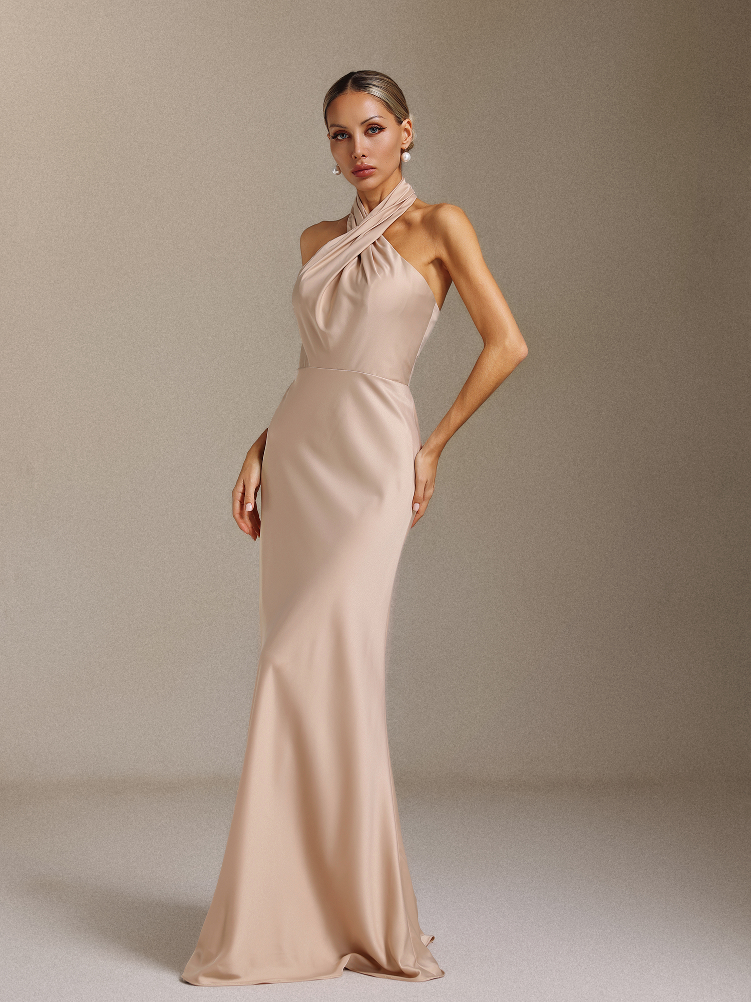 Kyra Pleated, halter-neck, backless maxi dress