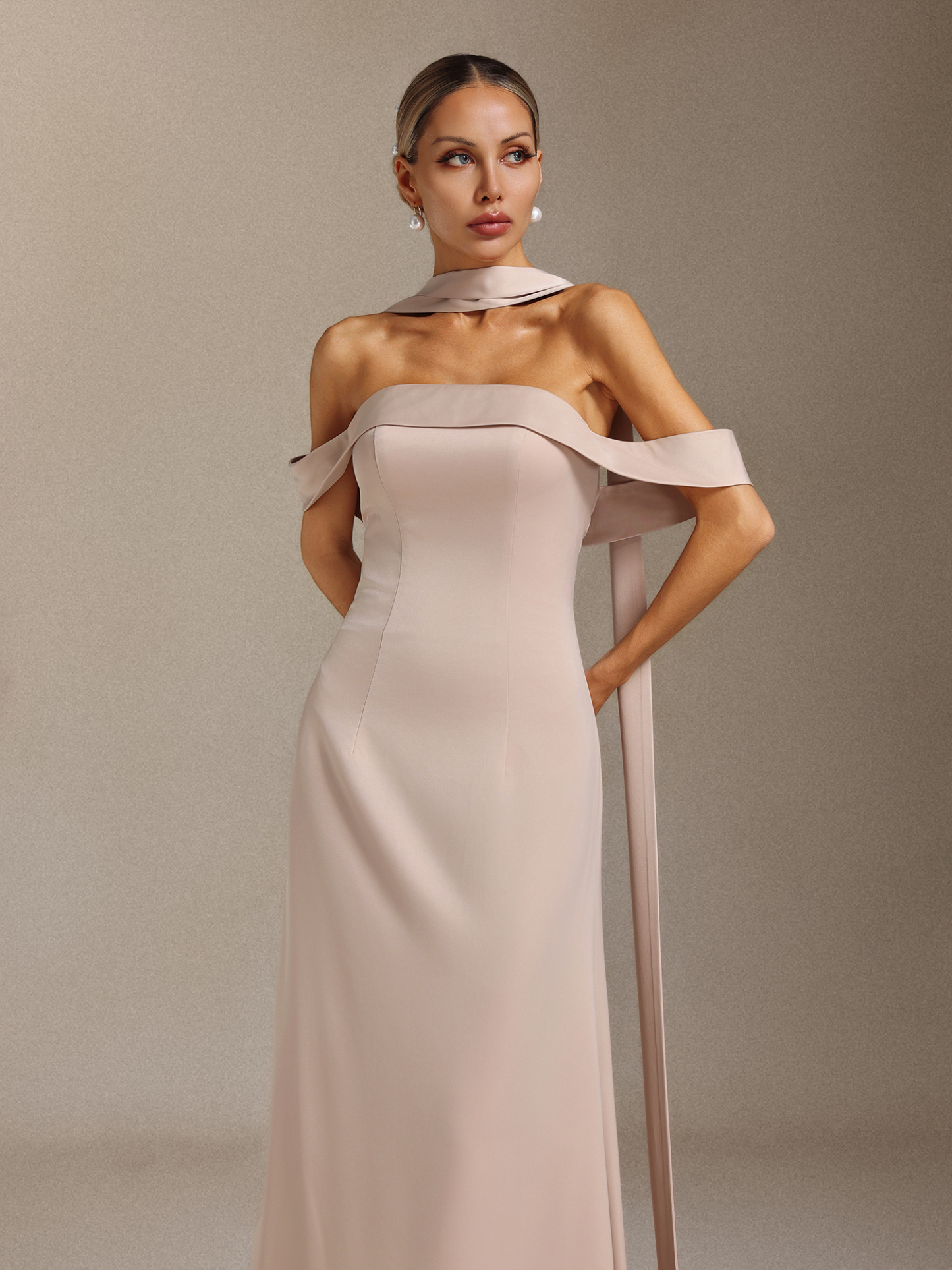 Vanina Off-the-shoulder ribbon maxi dress