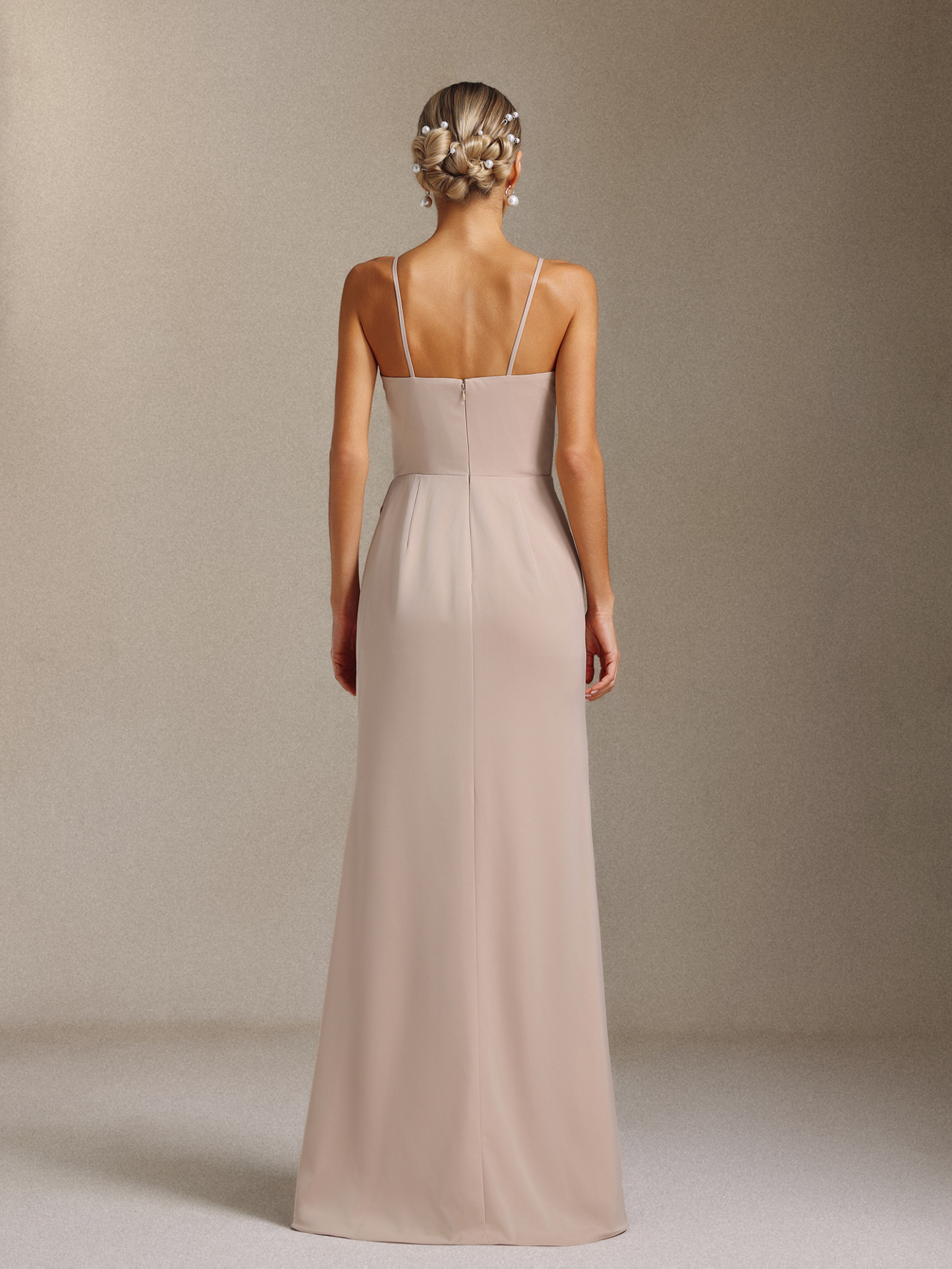 Kaitlyn Pleated slit halter maxi dress