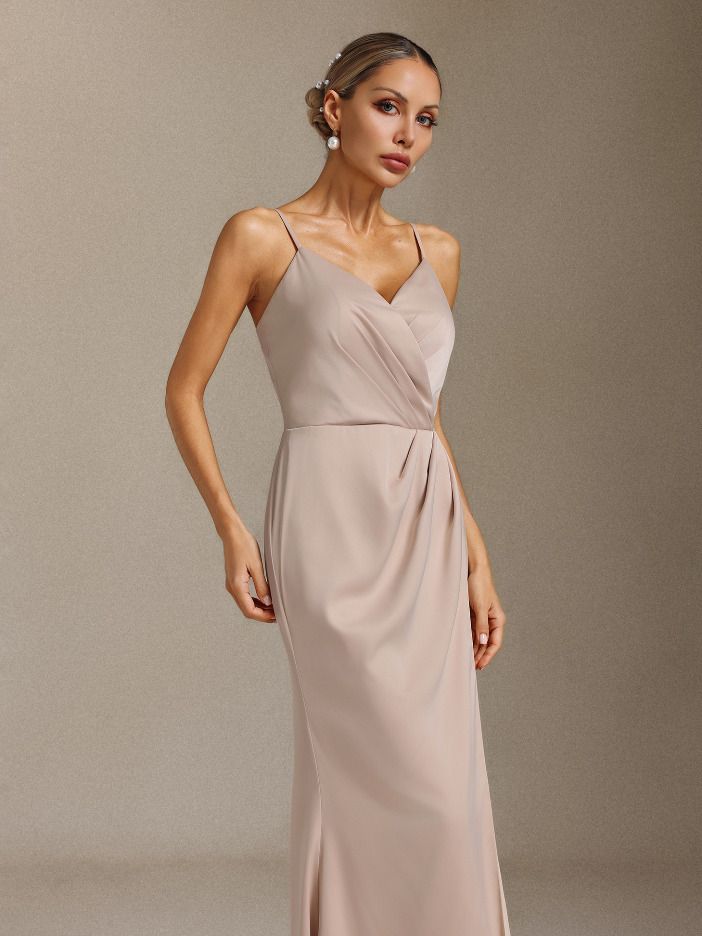 Kaitlyn Pleated slit halter maxi dress