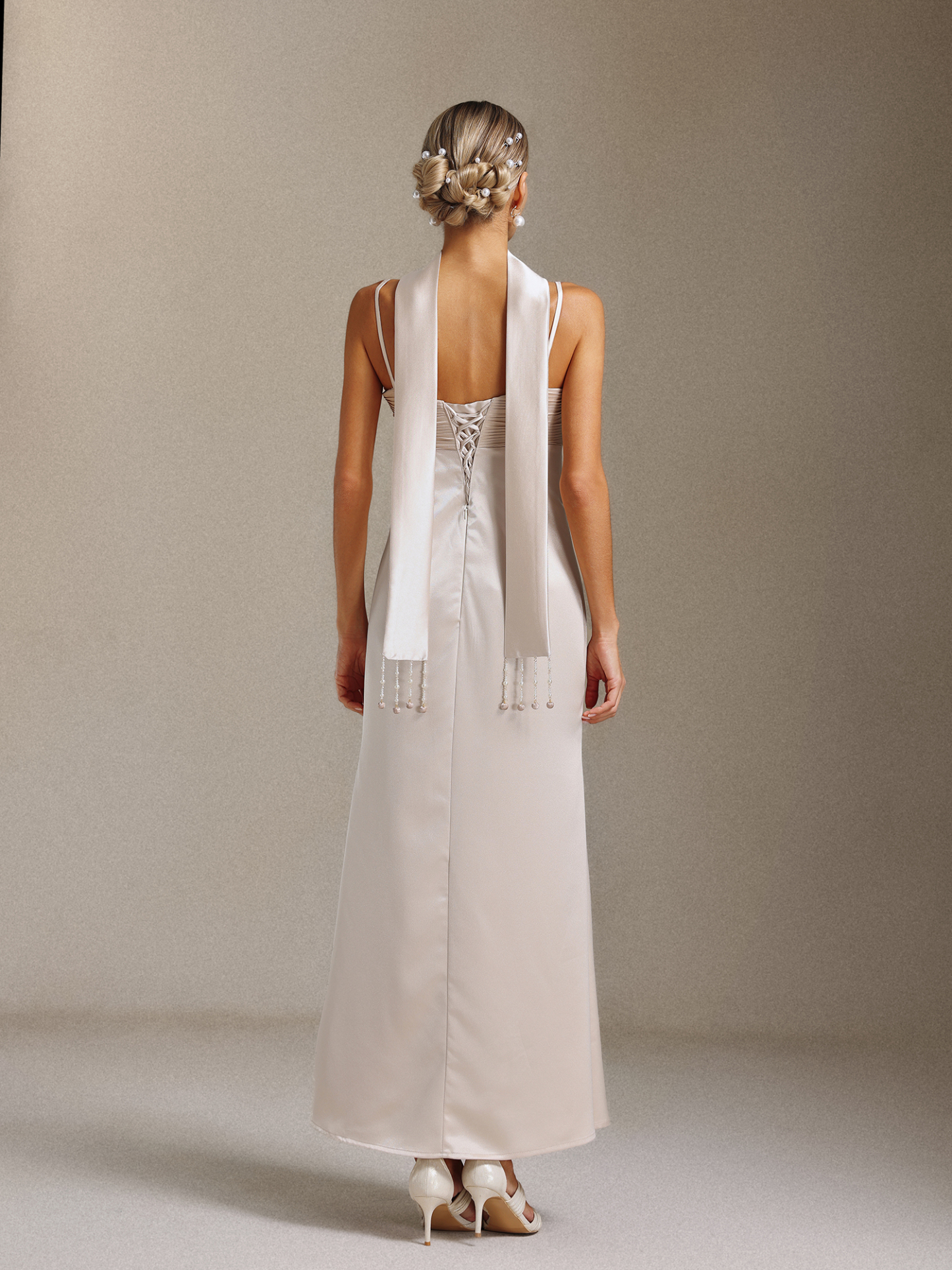 Tadita Spaghetti-strap slimming ribbon Maxi Dress