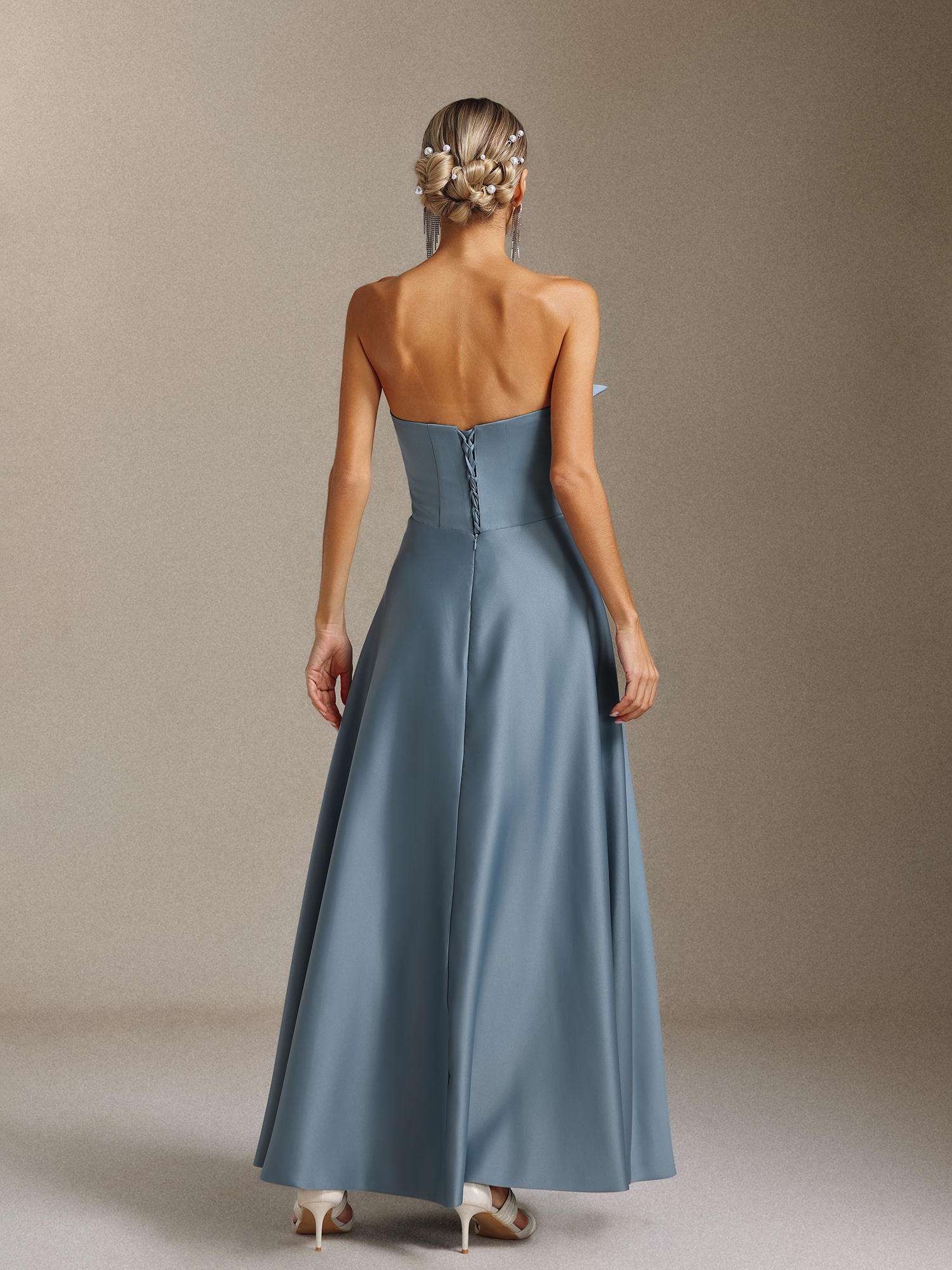 Elysande Strapless pleated three-dimensional floral slimming maxi dress