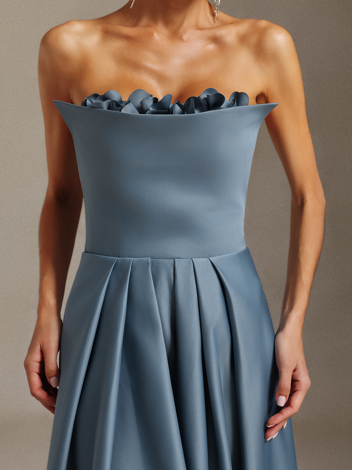 Elysande Strapless pleated three-dimensional floral slimming maxi dress