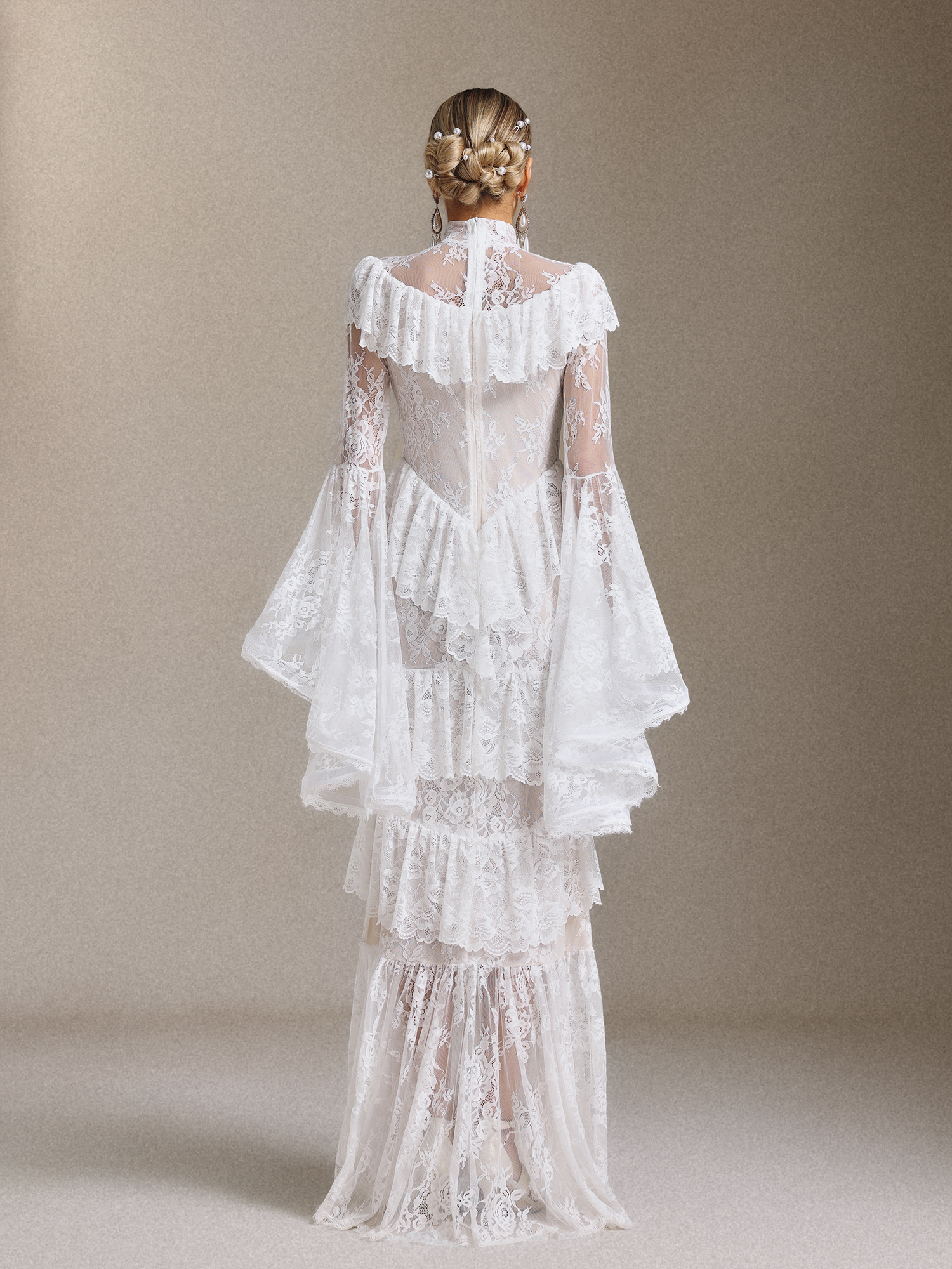 Malvina Long Sleeves Flounce Lace Maxi Dress