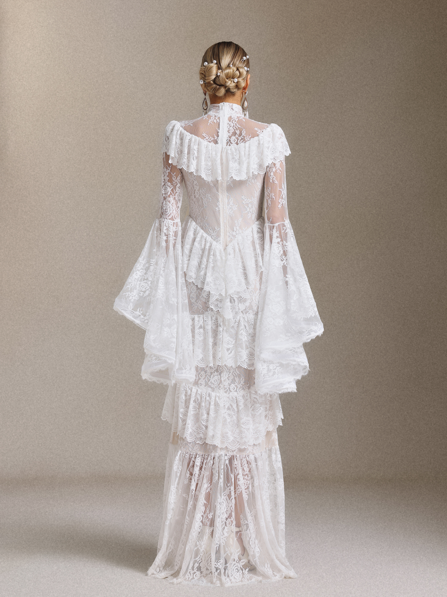 Malvina Long Sleeves Flounce Lace Maxi Dress