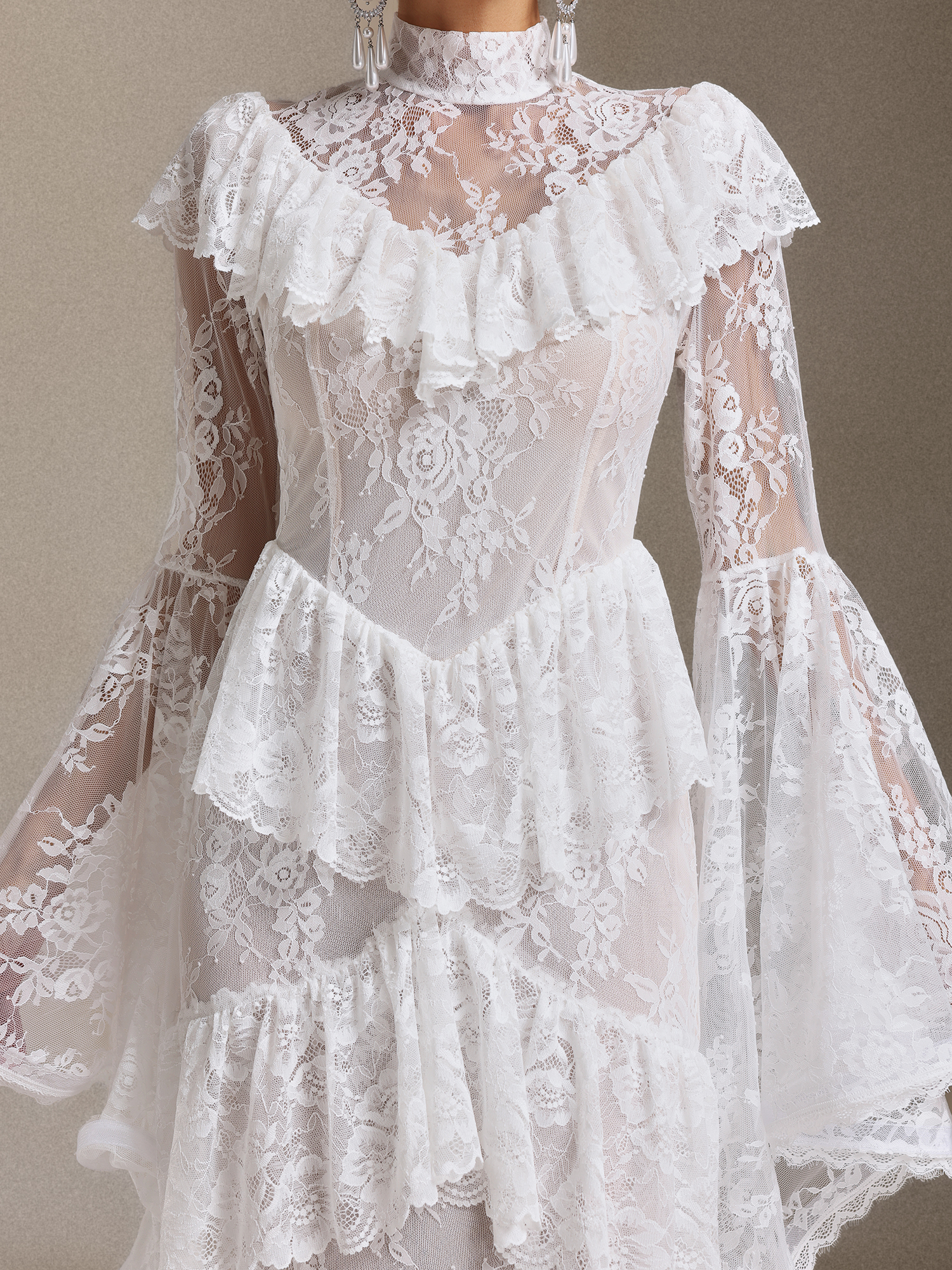 Malvina Long Sleeves Flounce Lace Maxi Dress