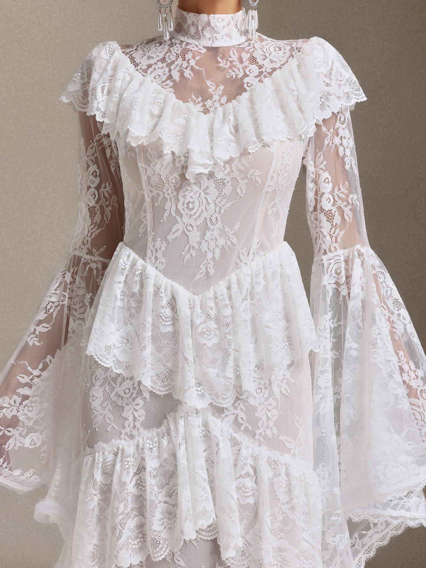 Malvina Long Sleeves Flounce Lace Maxi Dress