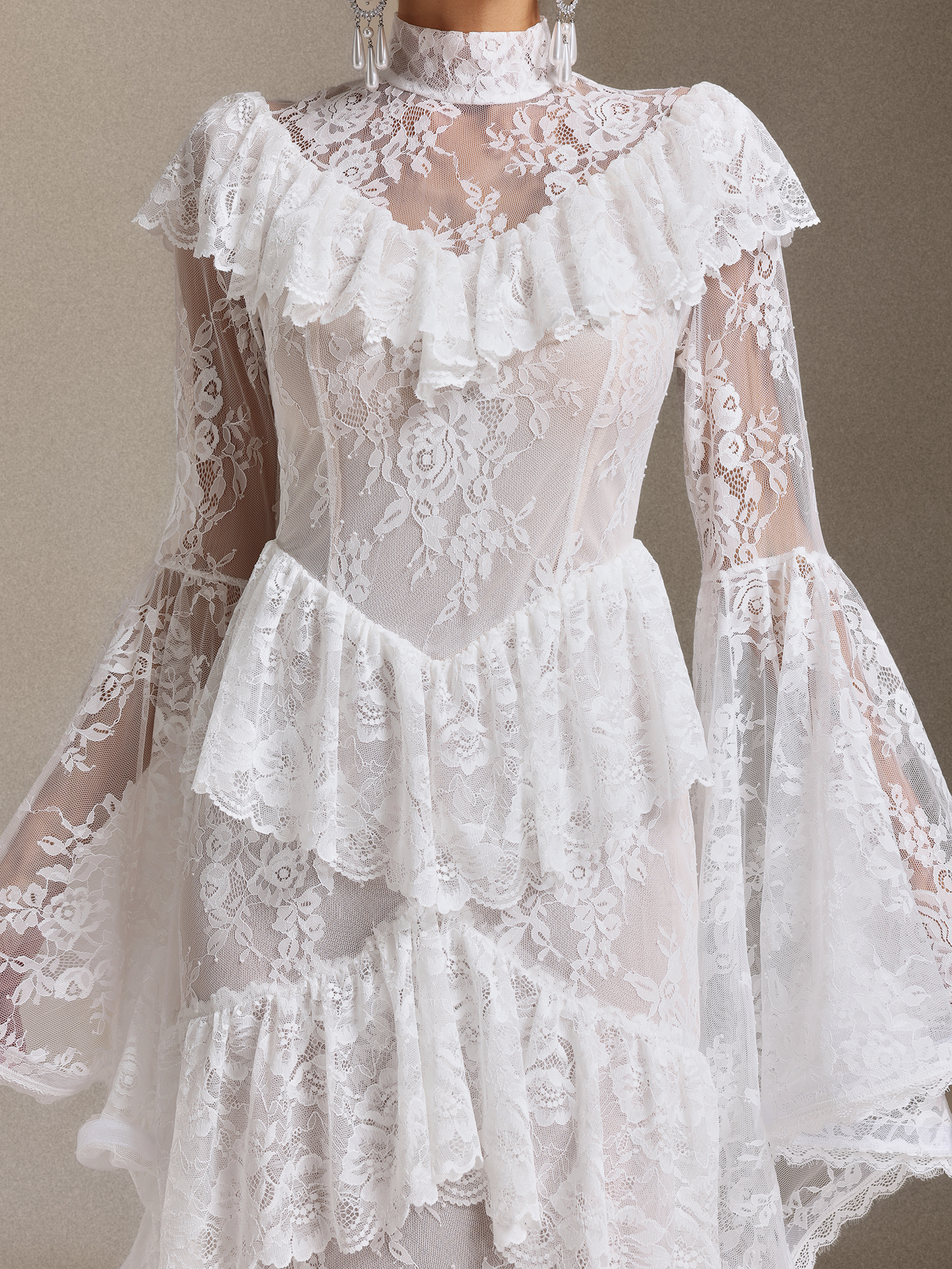 Malvina Long Sleeves Flounce Lace Maxi Dress