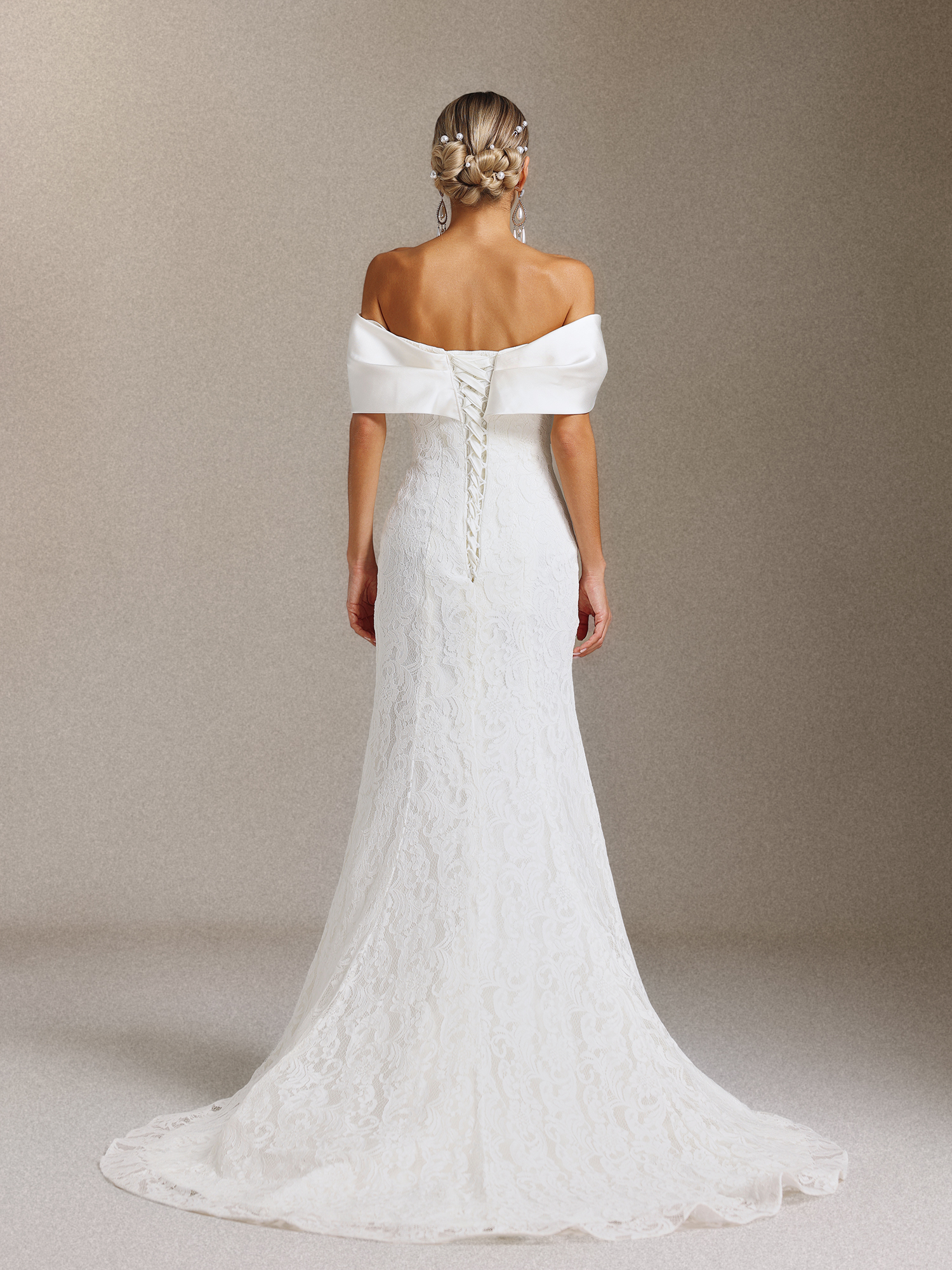 Jussi Off-the-shoulder lace slimming Fish tail Maxi wedding Dress