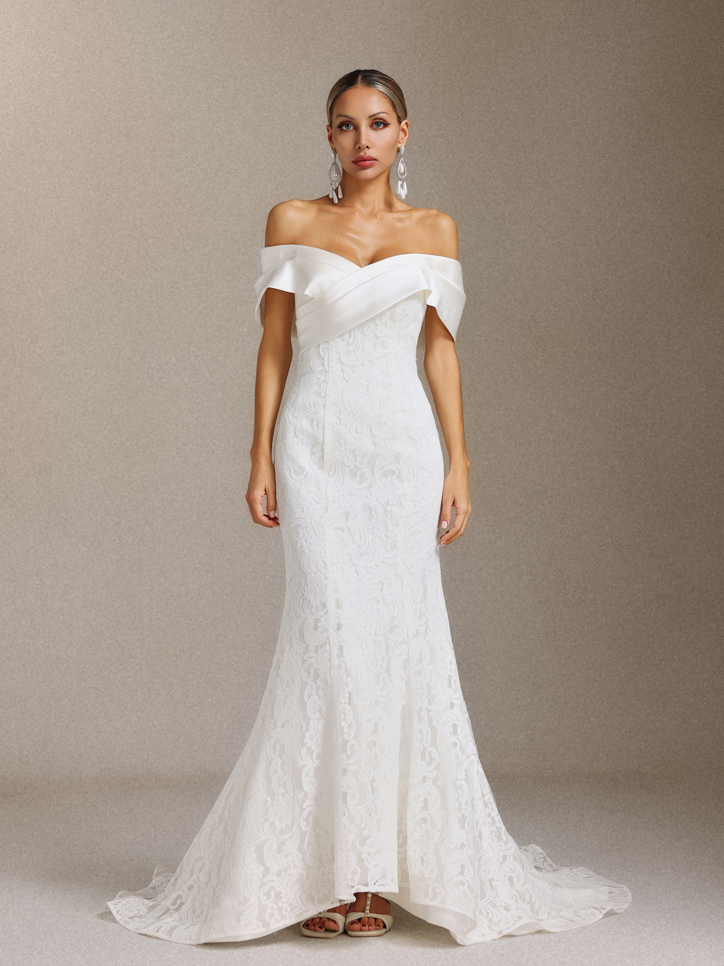 Jussi Off-the-shoulder lace slimming Fish tail Maxi wedding Dress