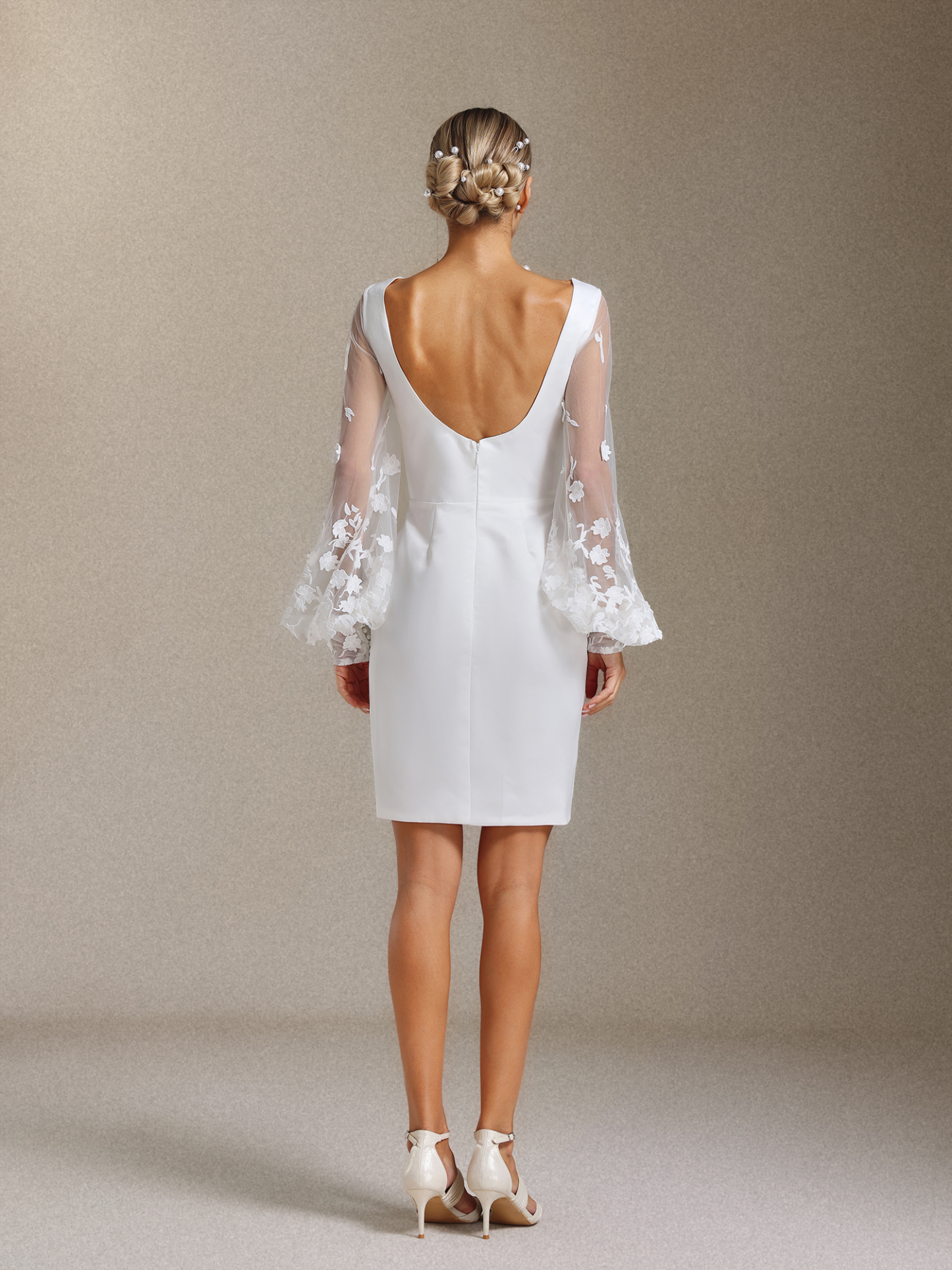 Zade Round-neck long-sleeved chiffon floral slim mini dress