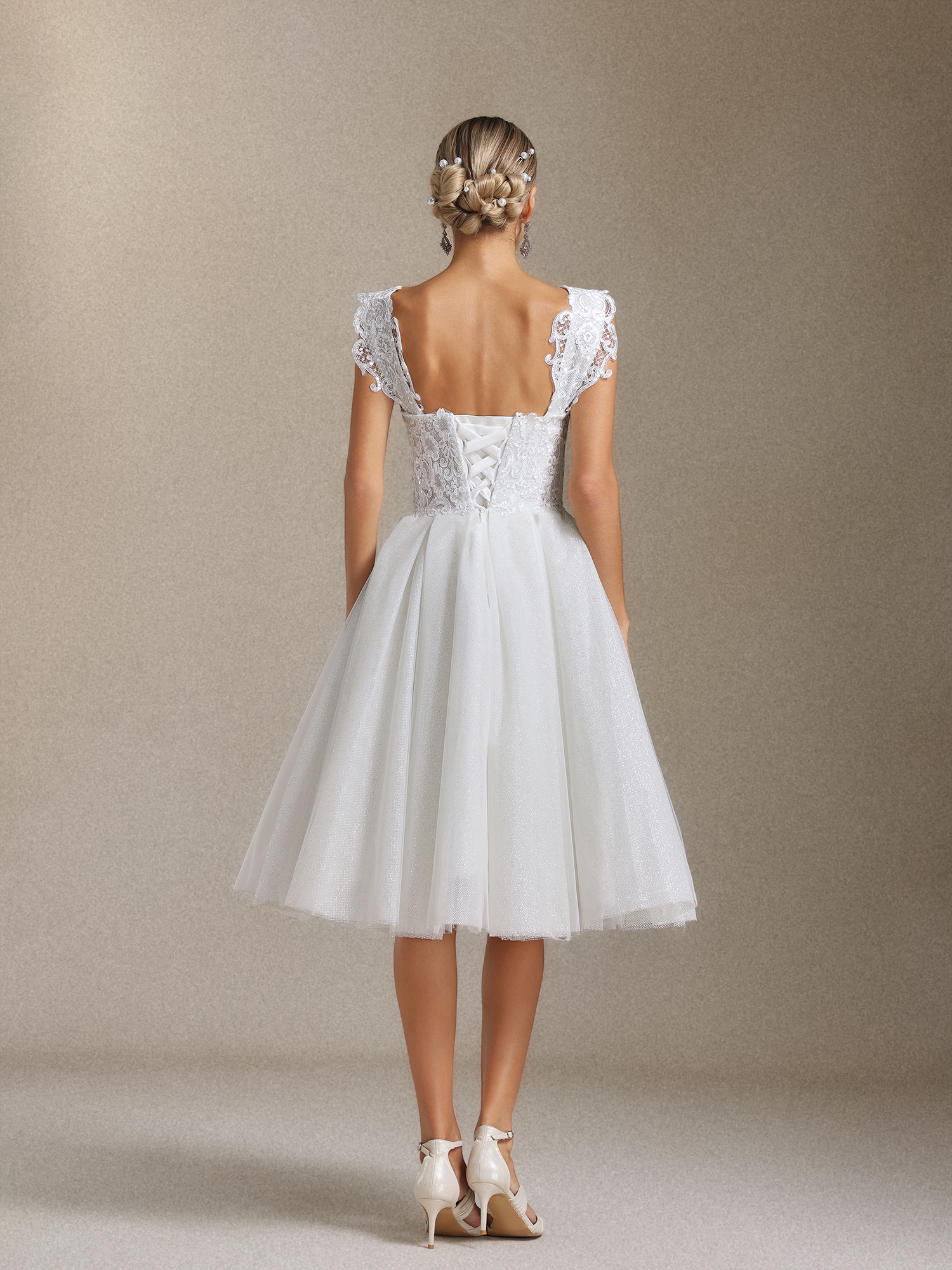 Yamaly Lace glitter tulle off-shoulder mini skirt