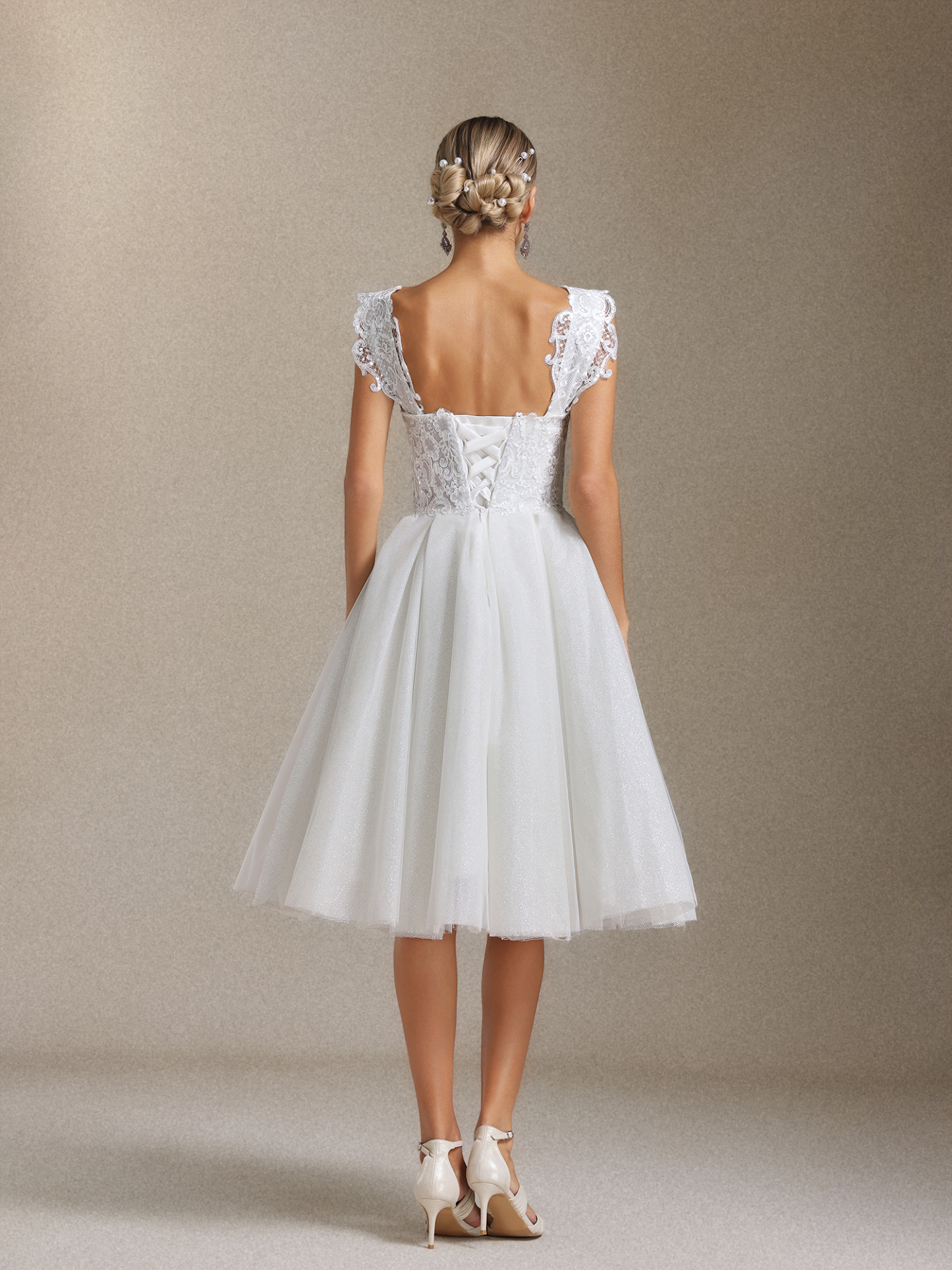 Yamaly Lace glitter tulle off-shoulder mini skirt