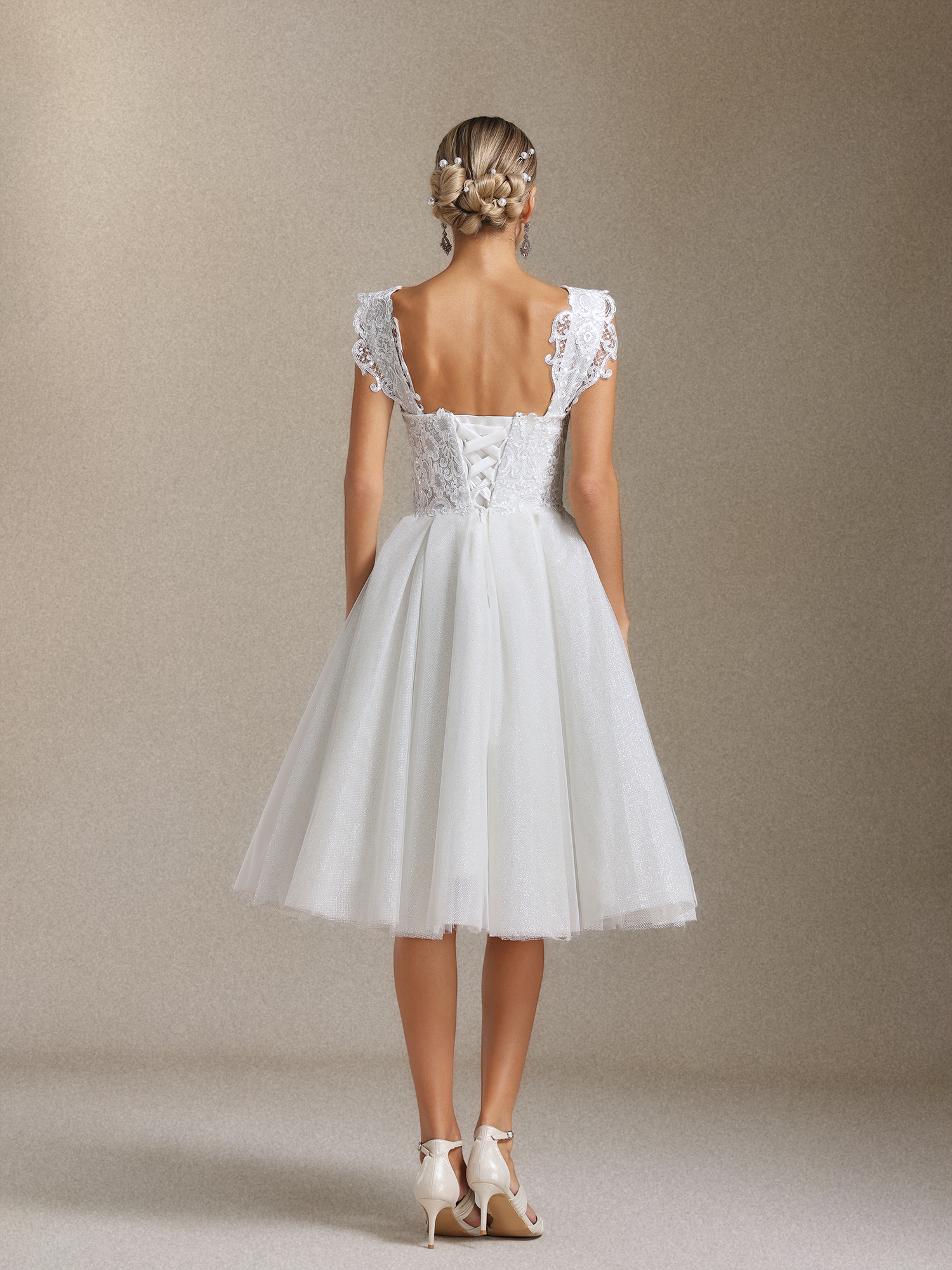 Yamaly Lace glitter tulle off-shoulder mini skirt