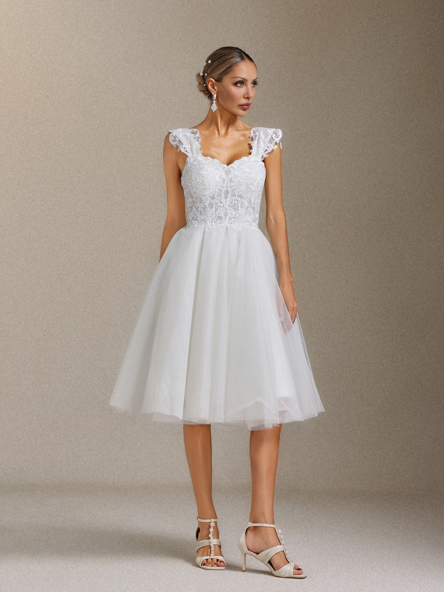 Yamaly Lace glitter tulle off-shoulder mini skirt