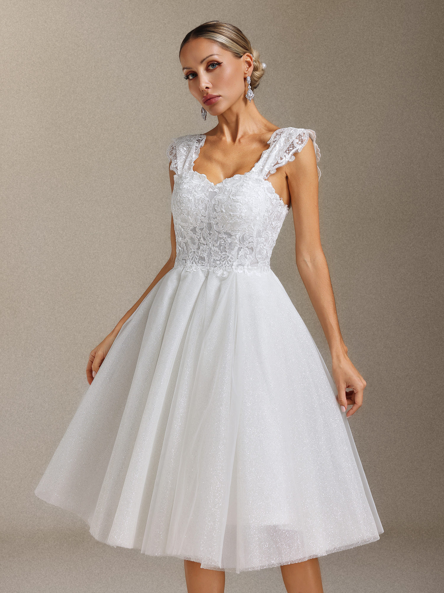 Yamaly Lace glitter tulle off-shoulder mini skirt