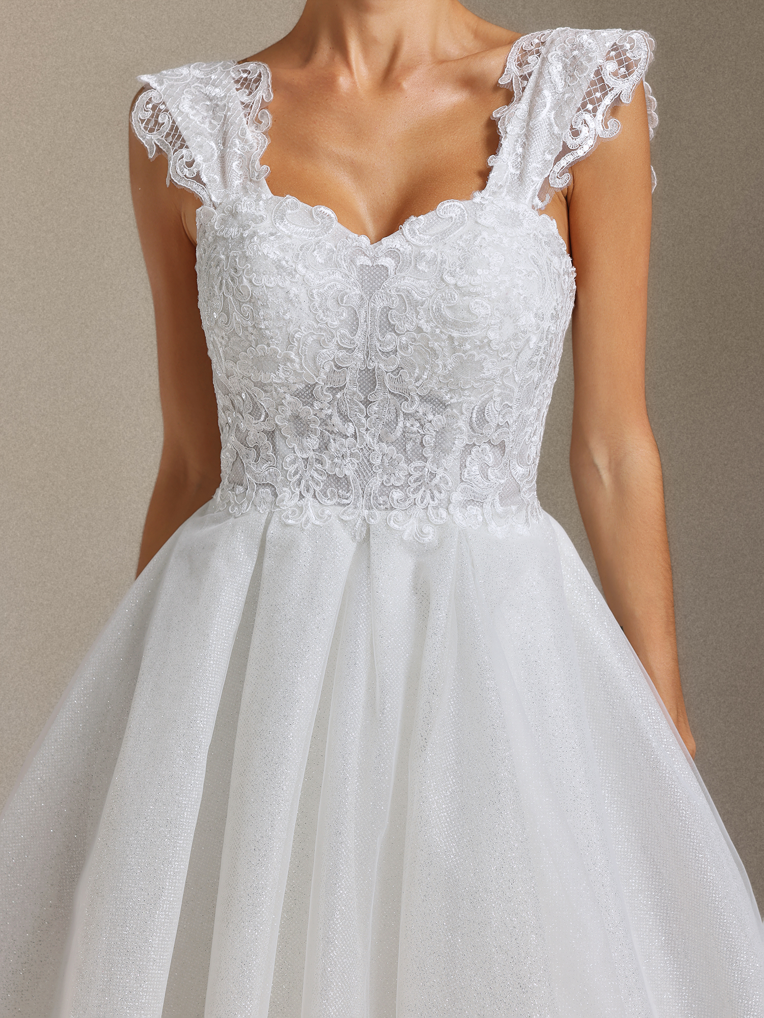 Yamaly Lace glitter tulle off-shoulder mini skirt