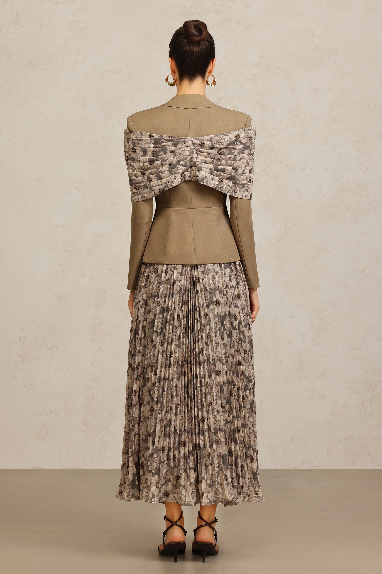 Floral Long Sleeves Folds Floral Printed Top And Skirt Two-Piece Set