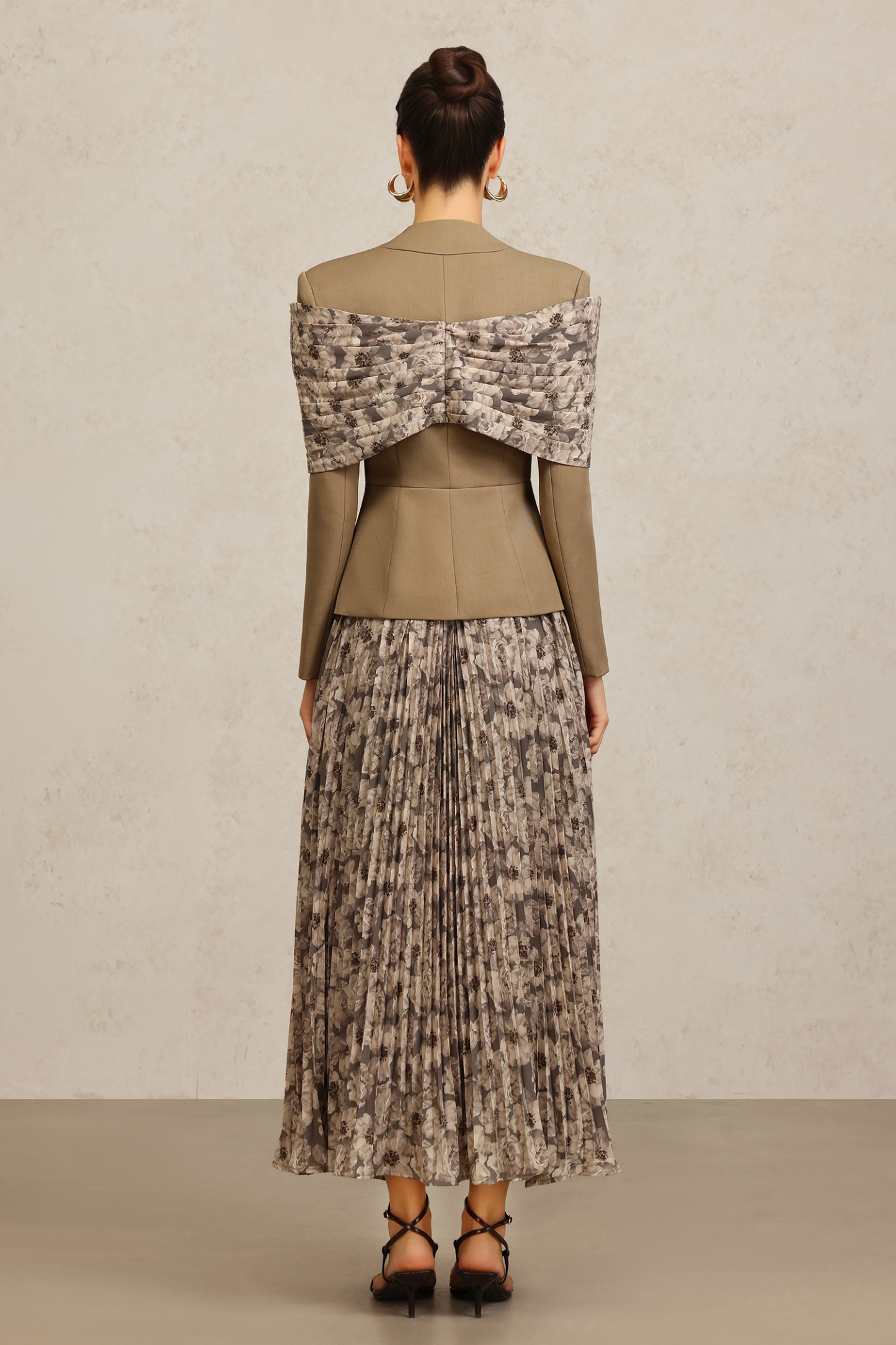 Floral Long Sleeves Folds Floral Printed Top And Skirt Two-Piece Set