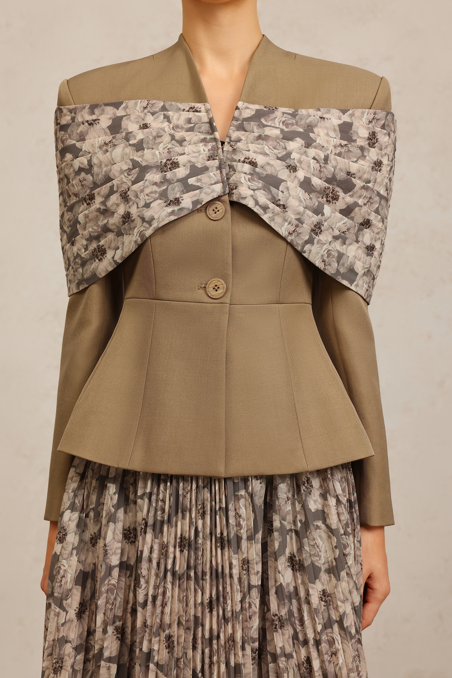 Floral Long Sleeves Folds Floral Printed Top And Skirt Two-Piece Set