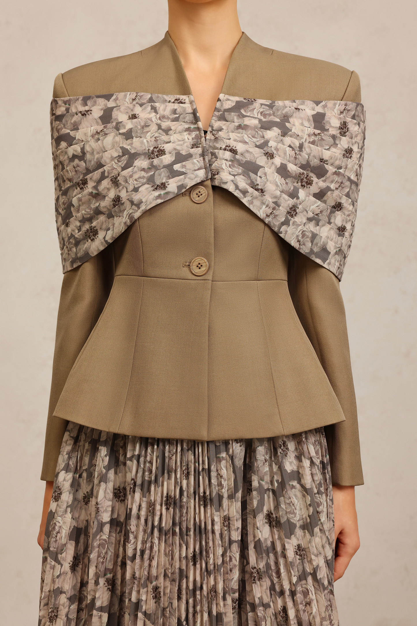 Floral Long Sleeves Folds Floral Printed Top And Skirt Two-Piece Set