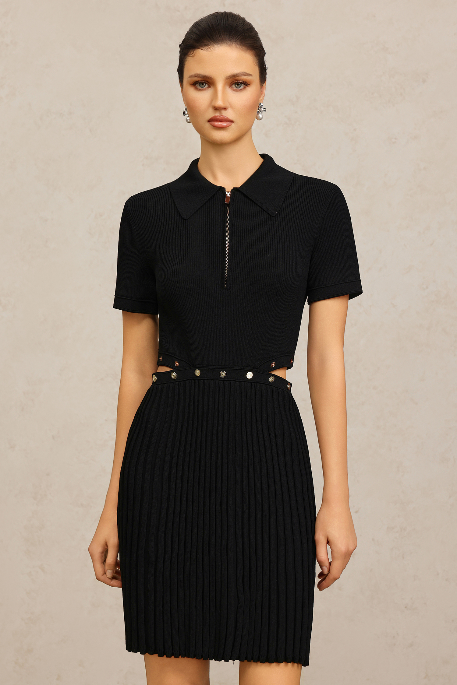 Rae Lapel Folds Hollow Out Mini Dress