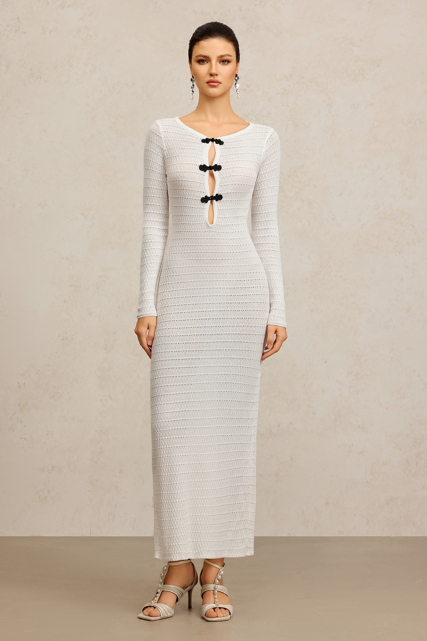 Kaiser Long Sleeves Bowknot Hollow Out Maxi Dress