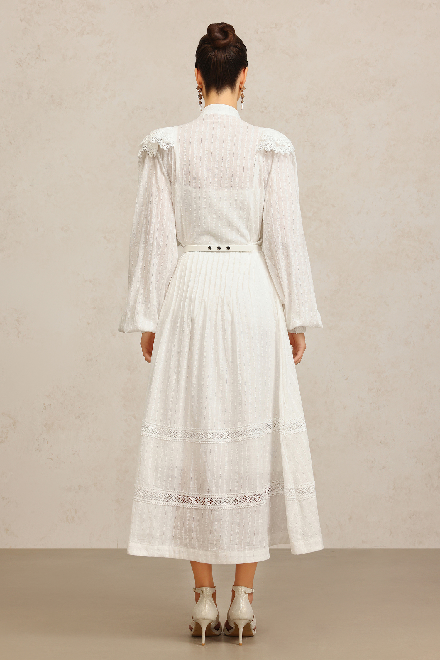 Ditala Long Sleeves Lace Folds Top And Skirt Two-Piece Set