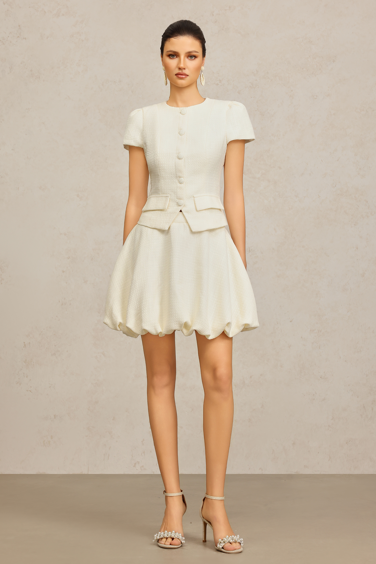 Yuni Round Neck Short Sleeves Top And Bud Skirt Two-Piece Set