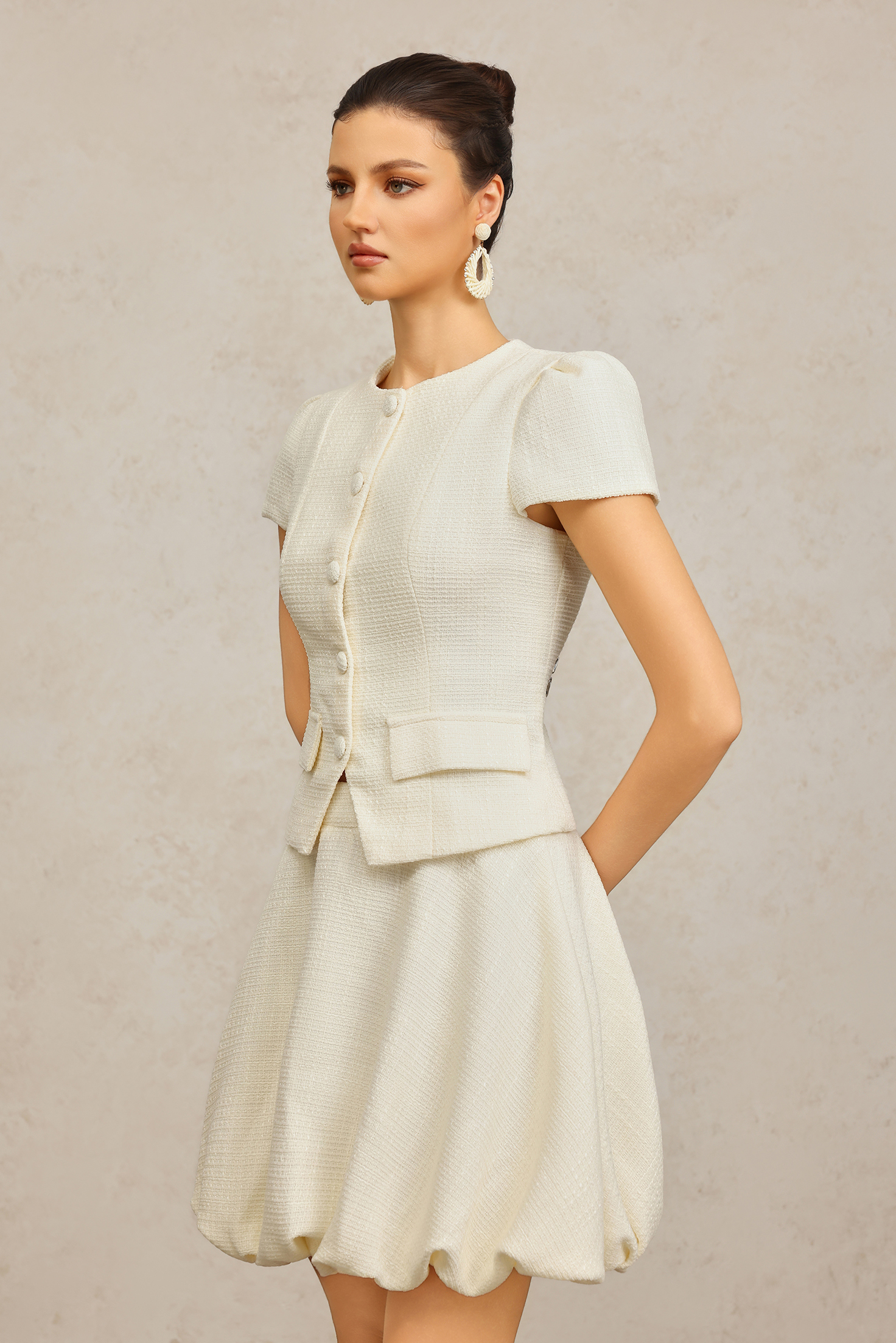 Yuni Round Neck Short Sleeves Top And Bud Skirt Two-Piece Set