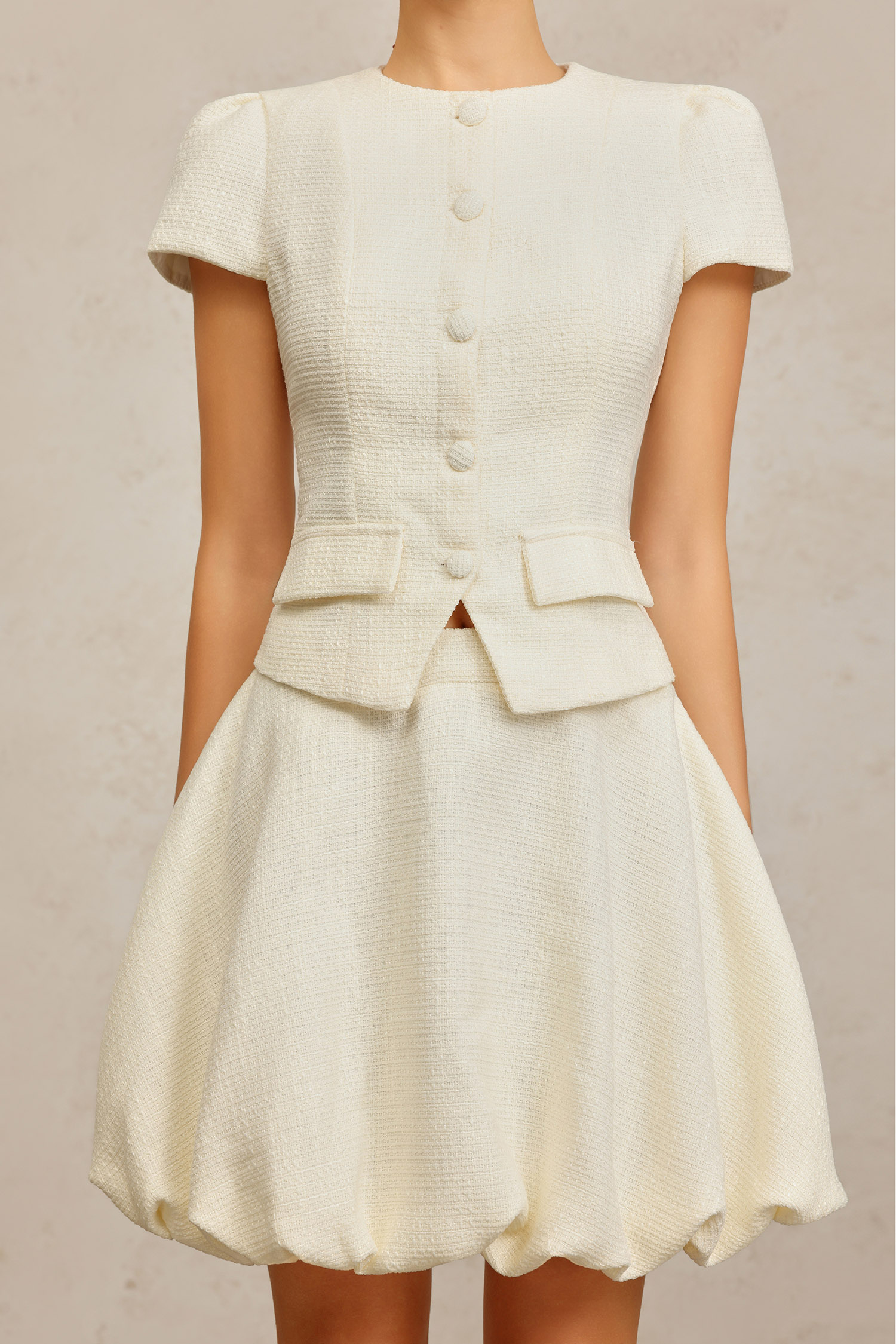 Yuni Round Neck Short Sleeves Top And Bud Skirt Two-Piece Set