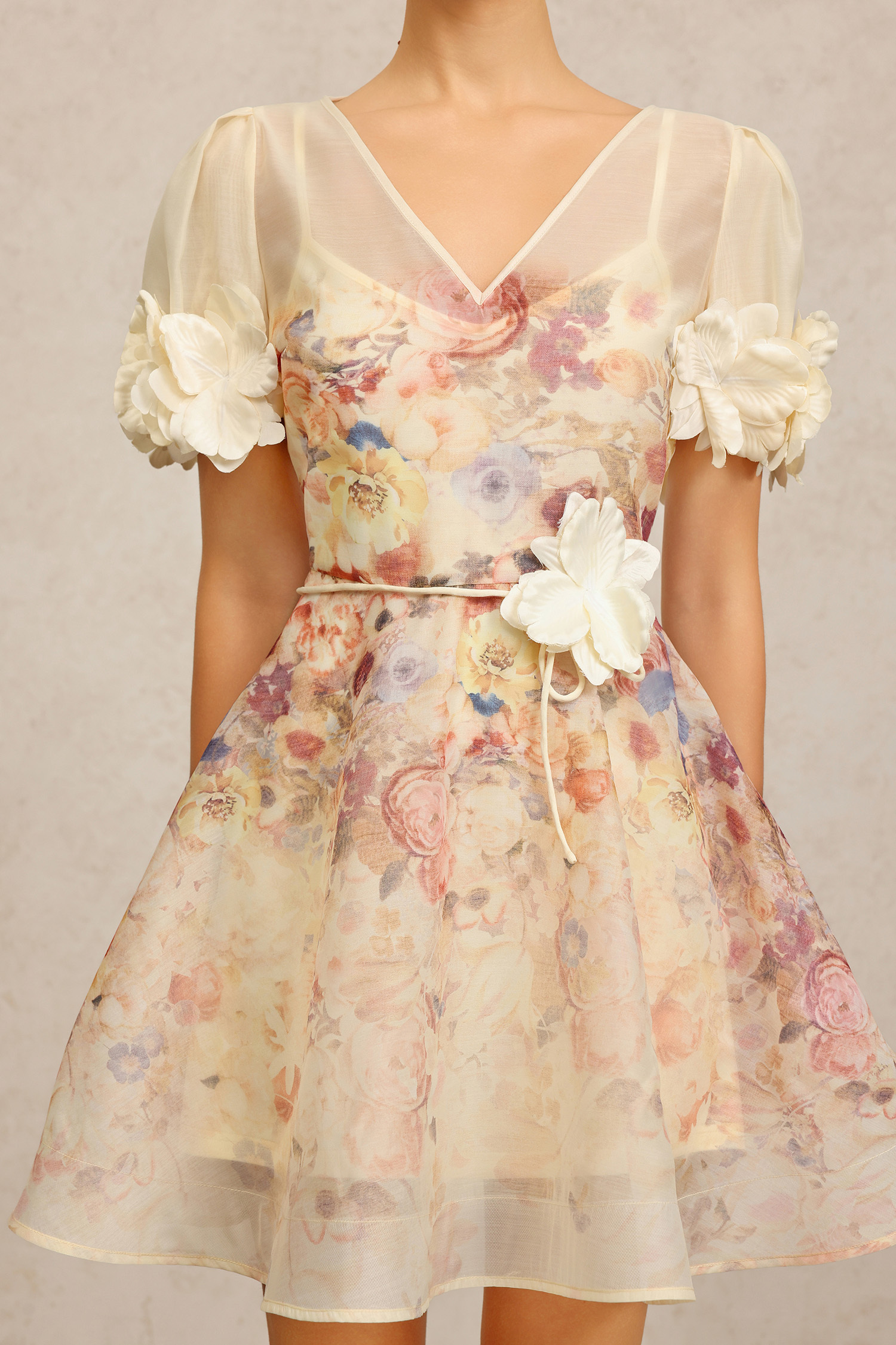 Xezey V-Neck Short Sleeves Flowers Printed Mini Dress